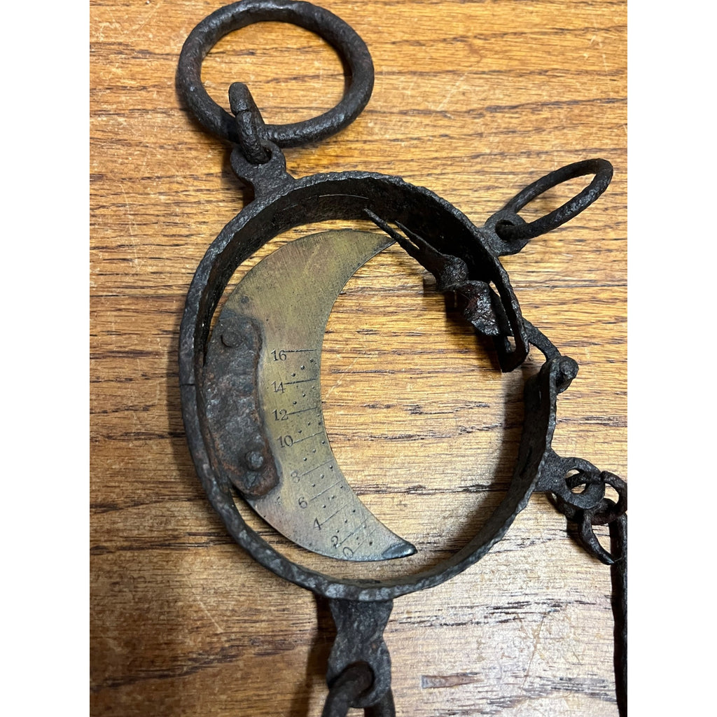 Antique Vintage Iron & Brass Buffalo Hide Fur Trappers Scale Half Moon