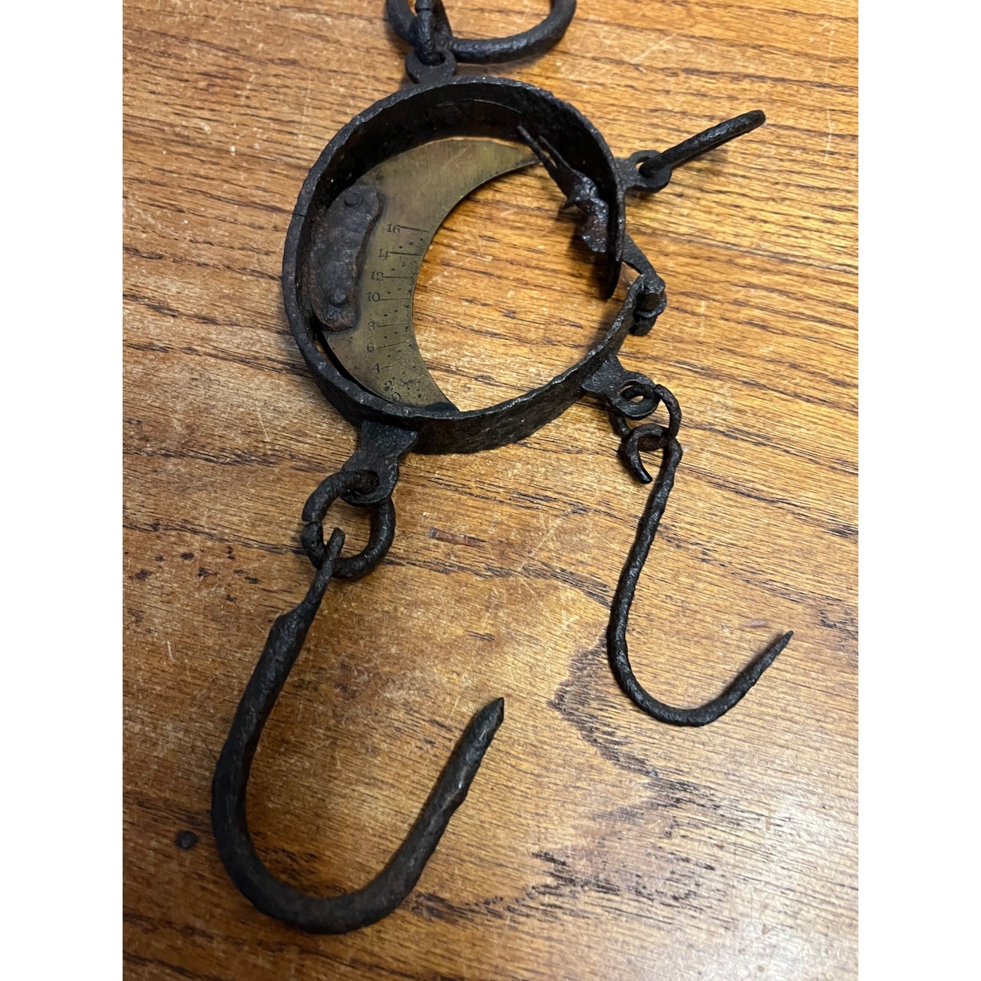 Antique Vintage Iron & Brass Buffalo Hide Fur Trappers Scale Half Moon