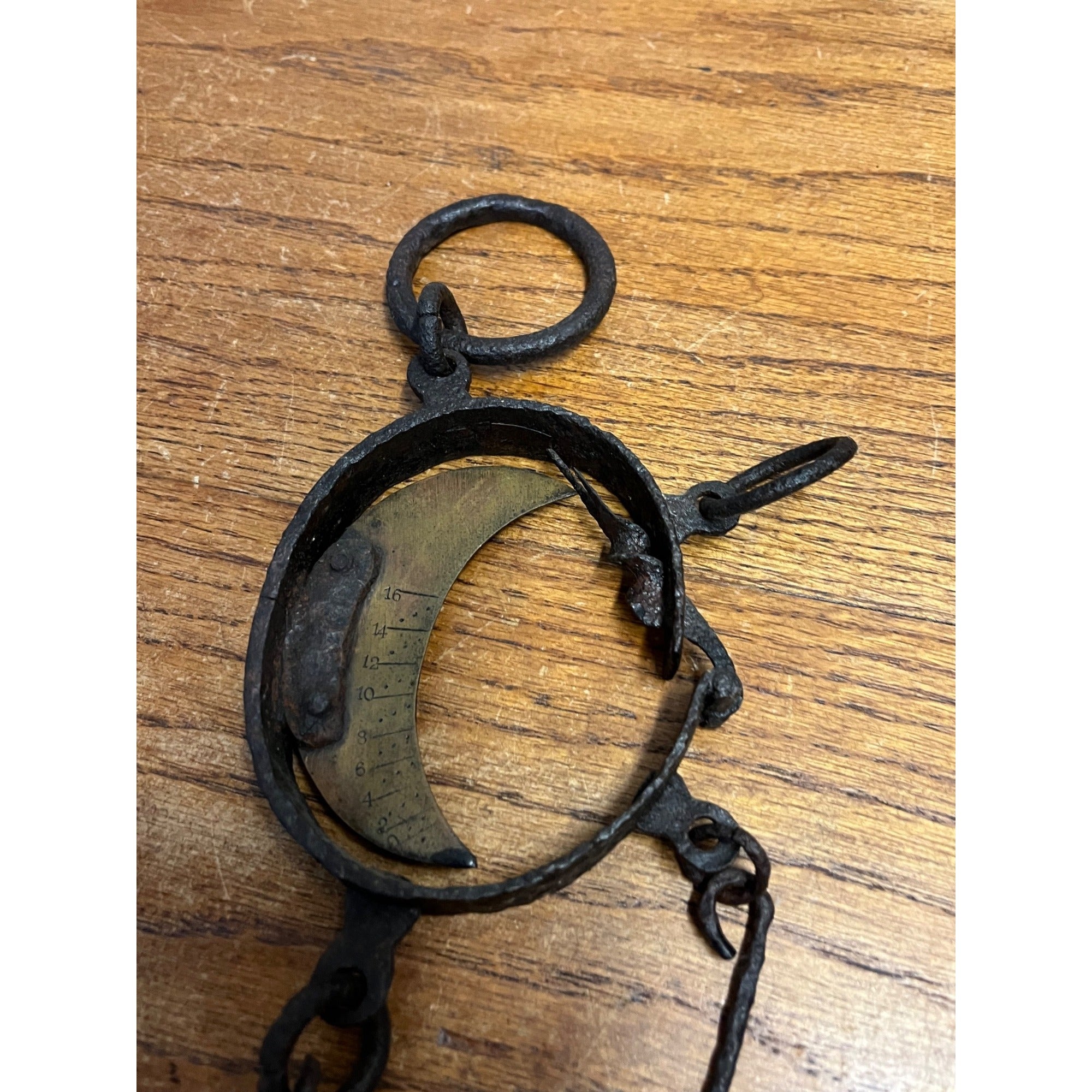 Antique Vintage Iron & Brass Buffalo Hide Fur Trappers Scale Half Moon
