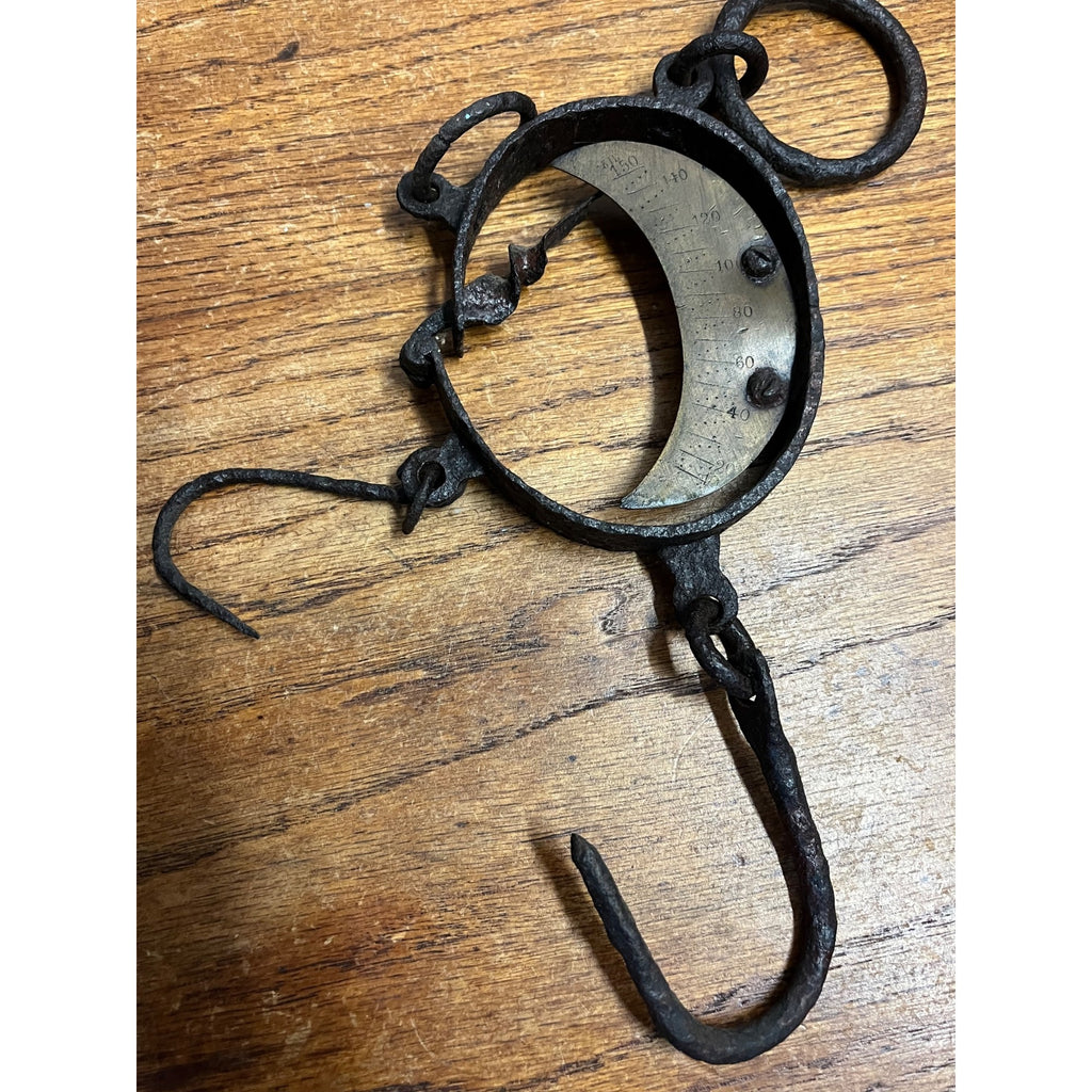 Antique Vintage Iron & Brass Buffalo Hide Fur Trappers Scale Half Moon