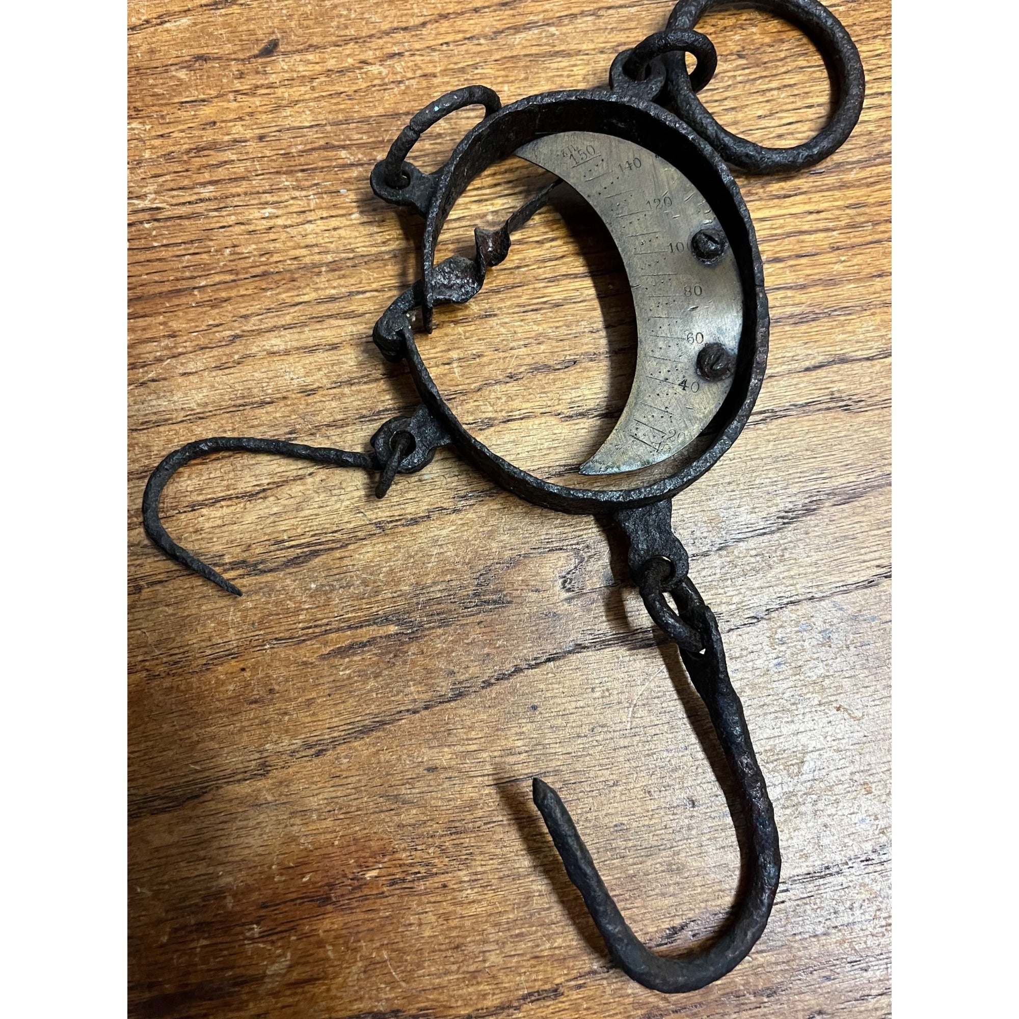 Antique Vintage Iron & Brass Buffalo Hide Fur Trappers Scale Half Moon