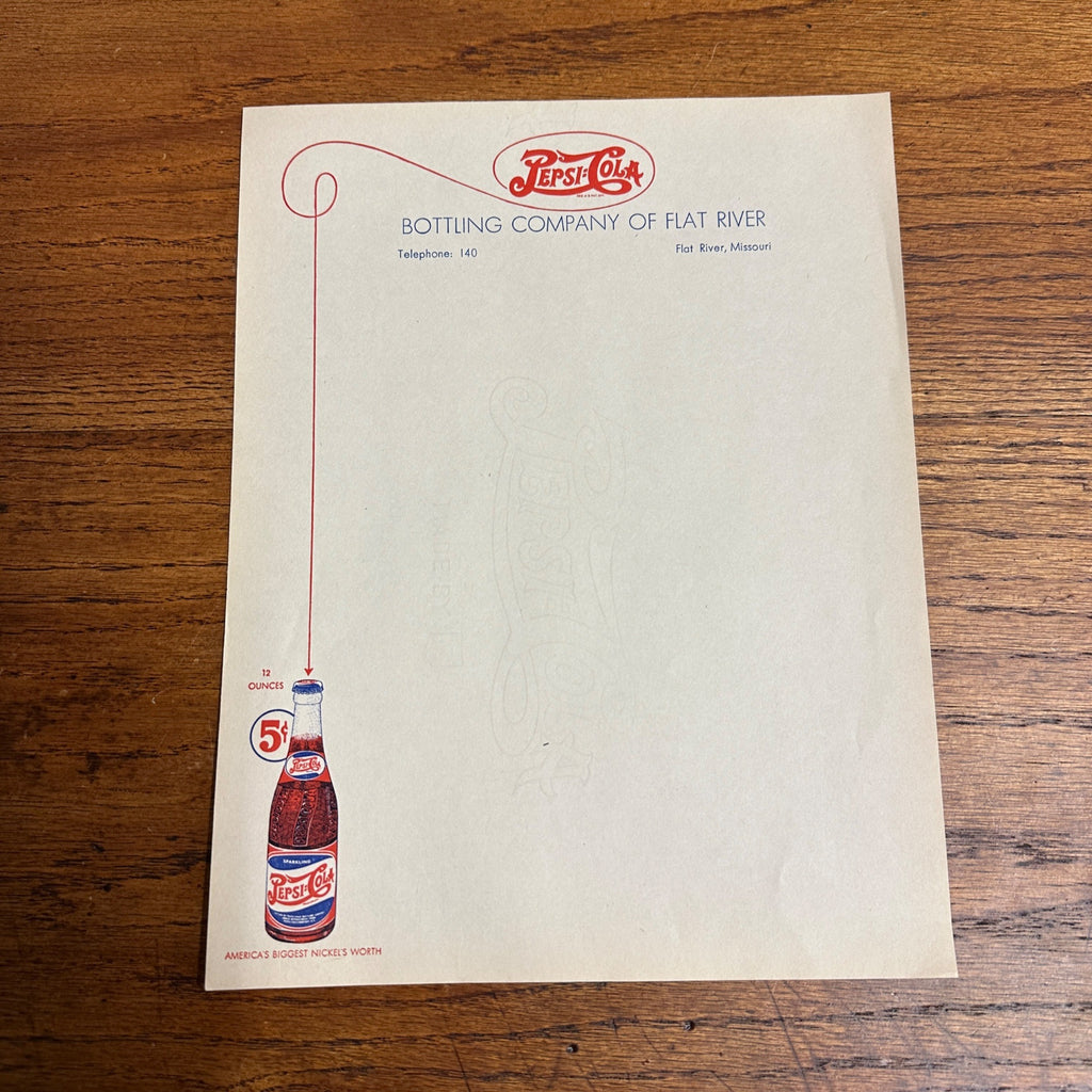Vintage 1940s Pepsi Cola Soda Advertising Stationary Letterhead Flat River Missouri
