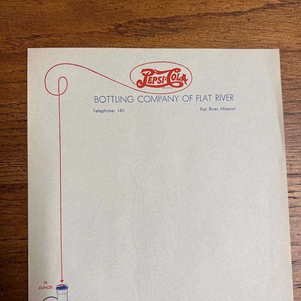 Vintage 1940s Pepsi Cola Soda Advertising Stationary Letterhead Flat River Missouri