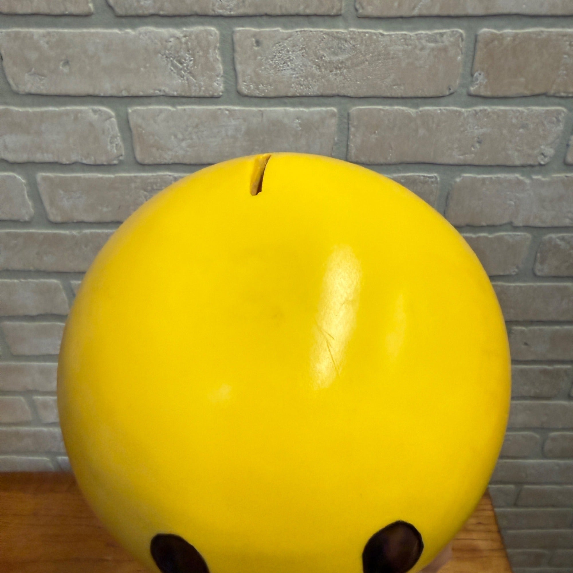 Vintage Plastic Blow Mold Yellow Smiley Face Savings Bank Roy Industries 1972 Hippie