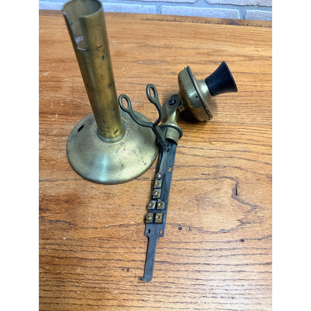 Antique Western Electric Brass Candlestick Phone Kellogg Bakelight Ear Piece