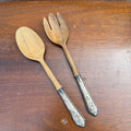 Vintage FRANCE Wood w/ Sterling Handles Salad Serving Fork & Spoon Set