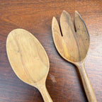 Vintage FRANCE Wood w/ Sterling Handles Salad Serving Fork & Spoon Set