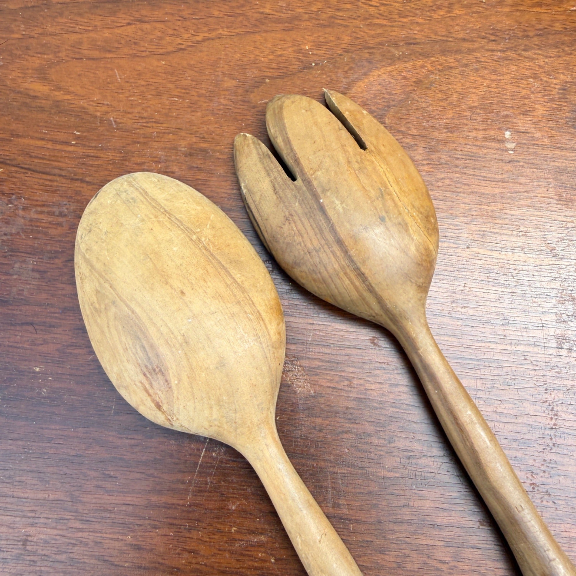 Vintage FRANCE Wood w/ Sterling Handles Salad Serving Fork & Spoon Set