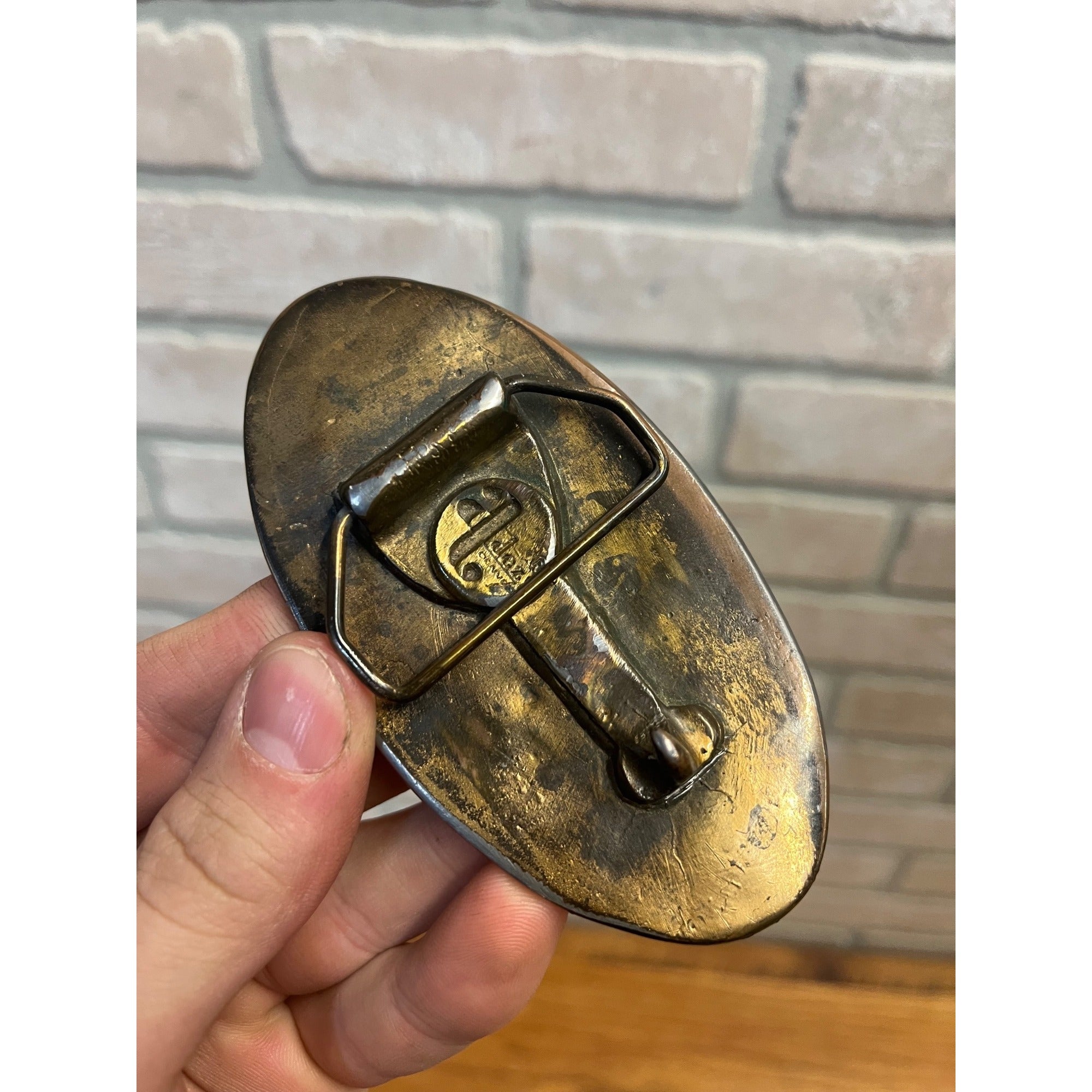 Vintage AJ Dezy Mountain Deer or Elk Solid Brass Belt Buckle