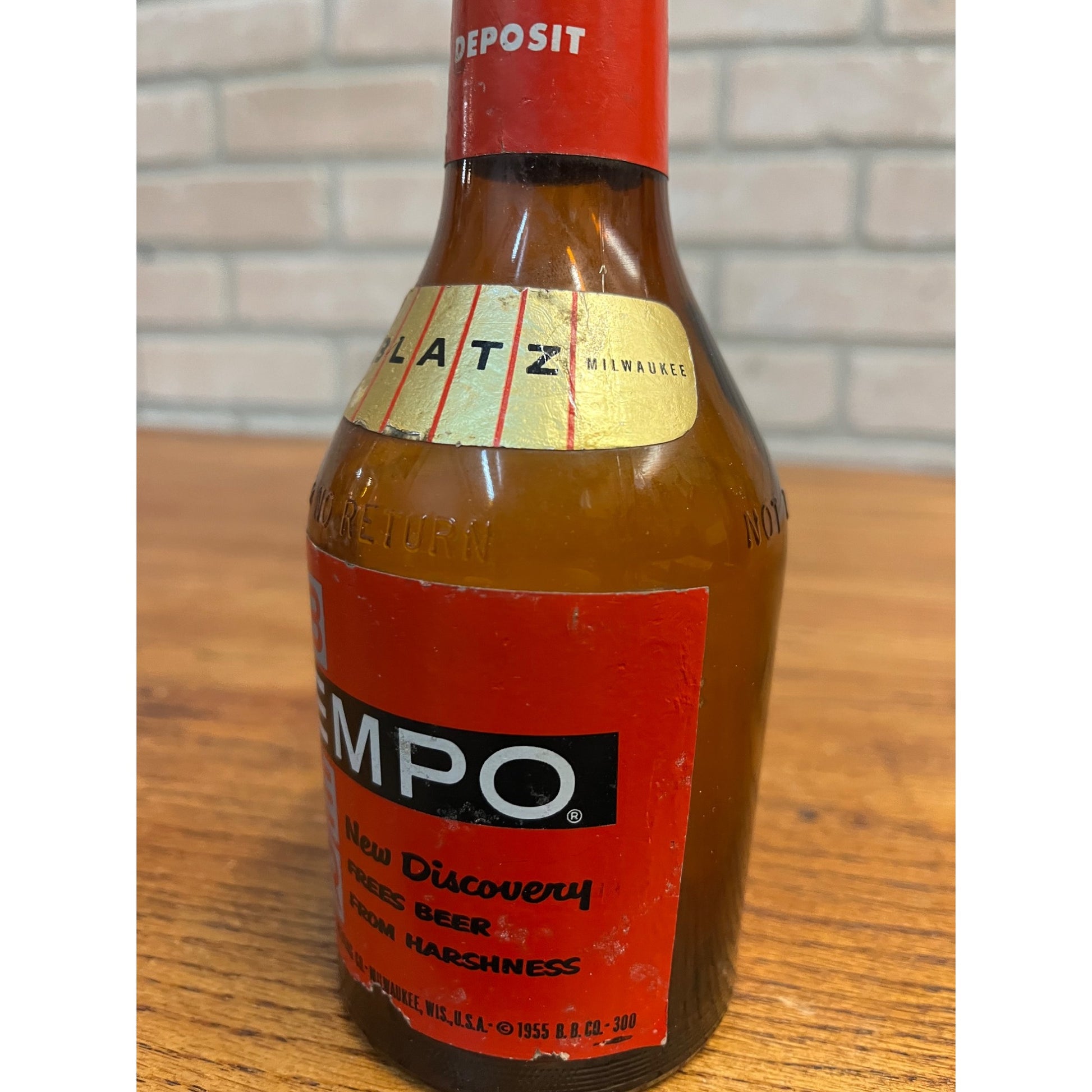 Vintage 1955 Blatz Tempo Fresh Hops Beer Paper Label Bottle Milwaukee, Wis 12oz