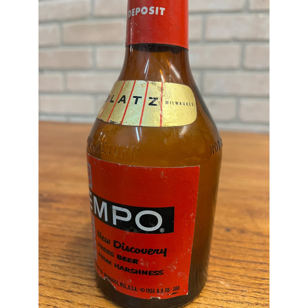 Vintage 1955 Blatz Tempo Fresh Hops Beer Paper Label Bottle Milwaukee, Wis 12oz