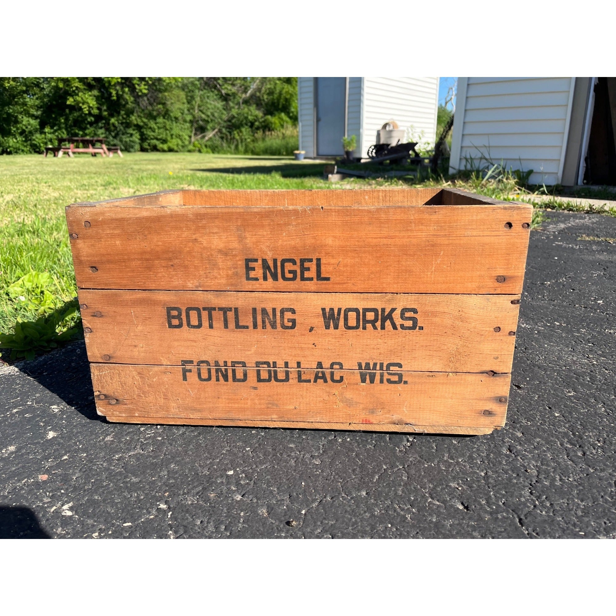 Vintage Engel Bottling Works Fond du Lac WI Wooden Soda Bottle Crate Advertising