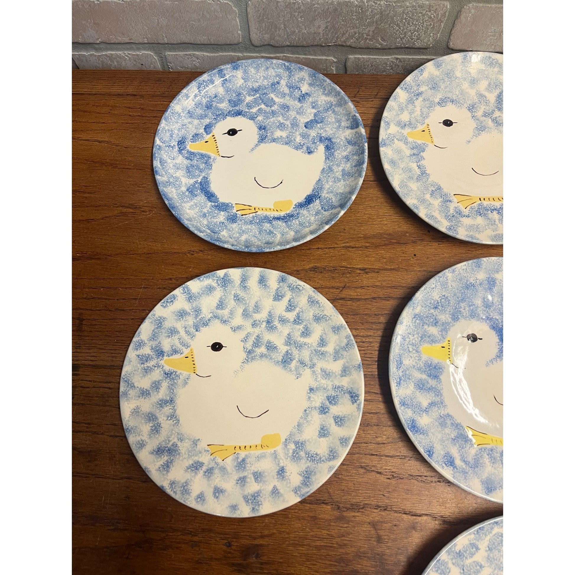 Vintage Set of (7) Ceramic Duck Dinner Plates Whimsical Cottagecore Hand-Painted