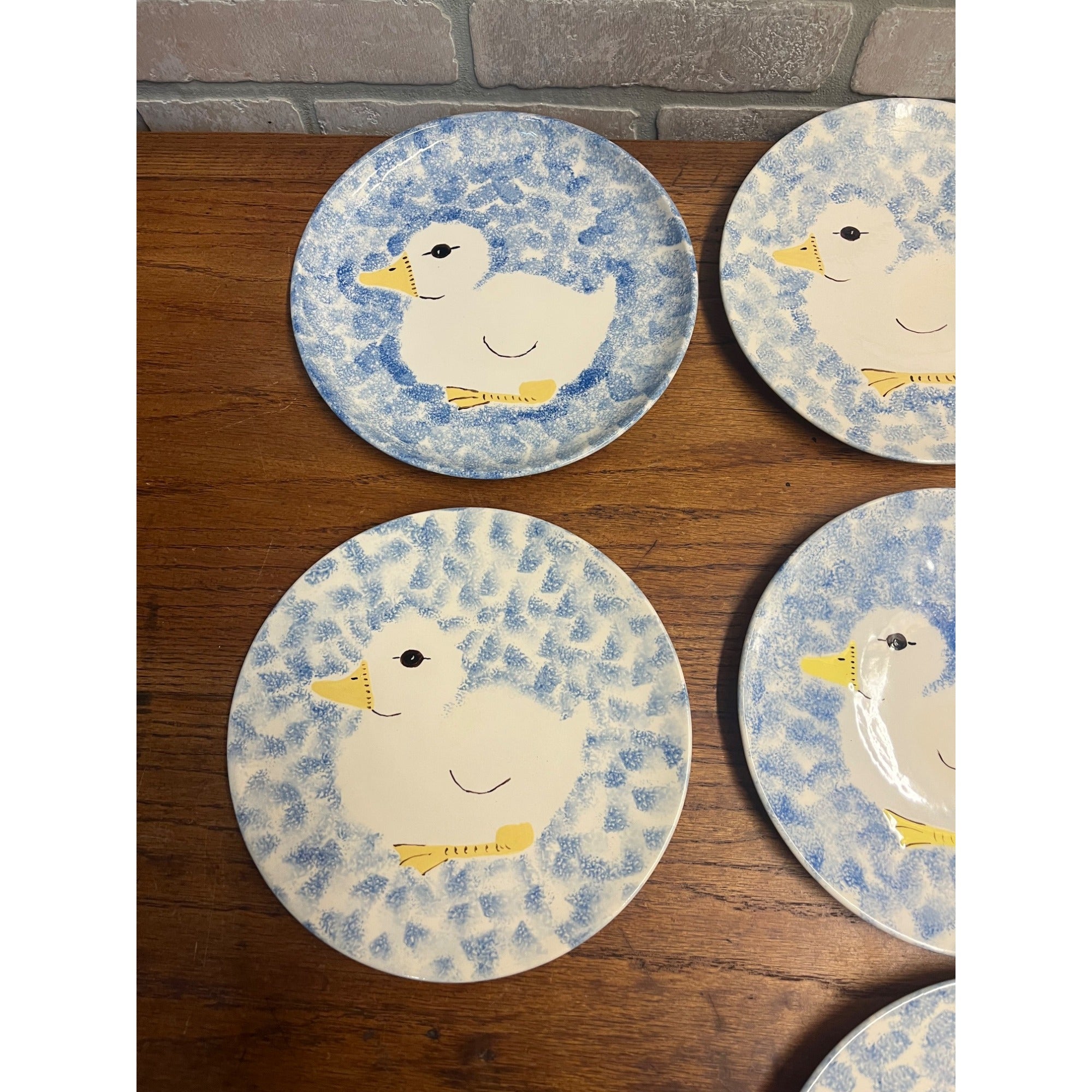 Vintage Set of (7) Ceramic Duck Dinner Plates Whimsical Cottagecore Hand-Painted