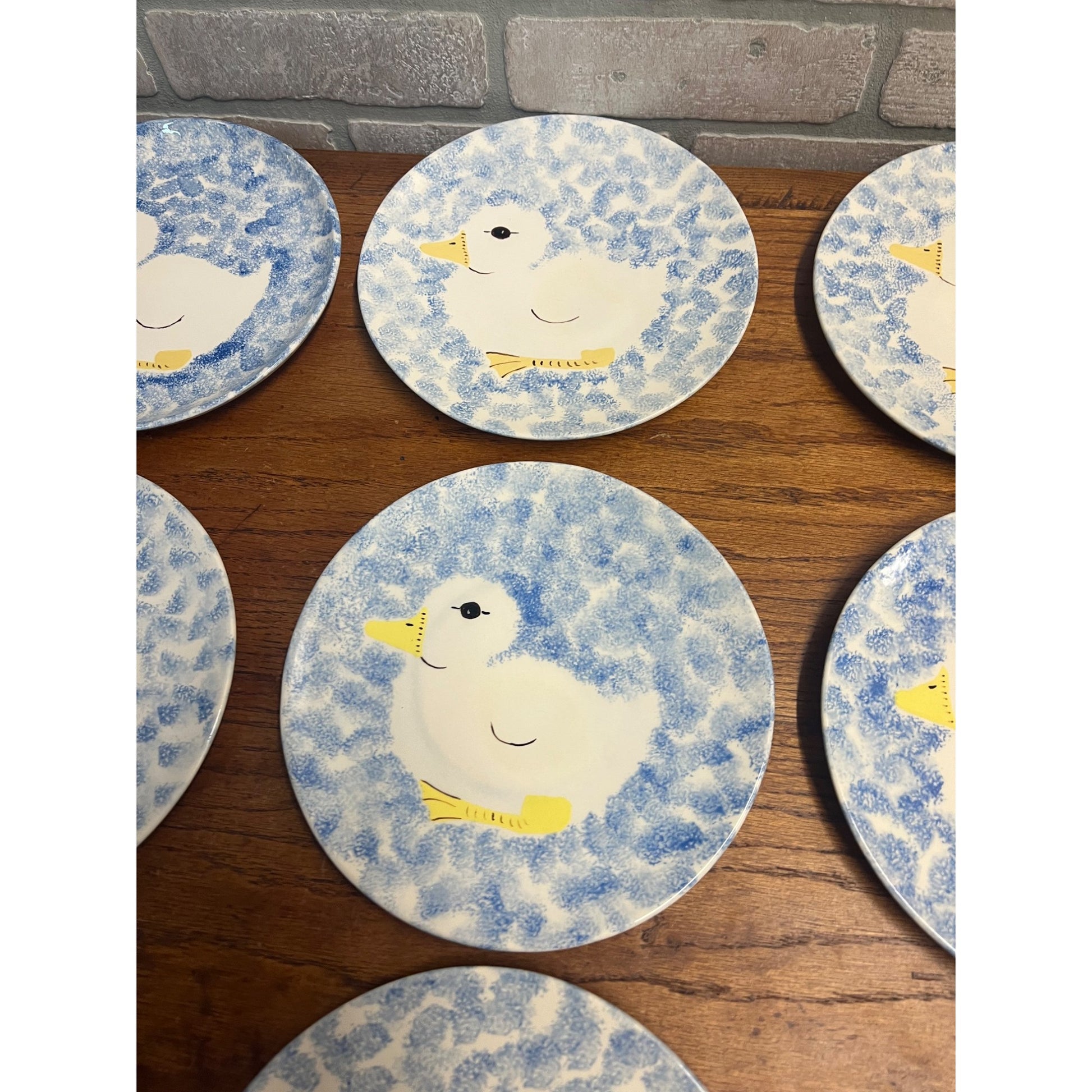 Vintage Set of (7) Ceramic Duck Dinner Plates Whimsical Cottagecore Hand-Painted