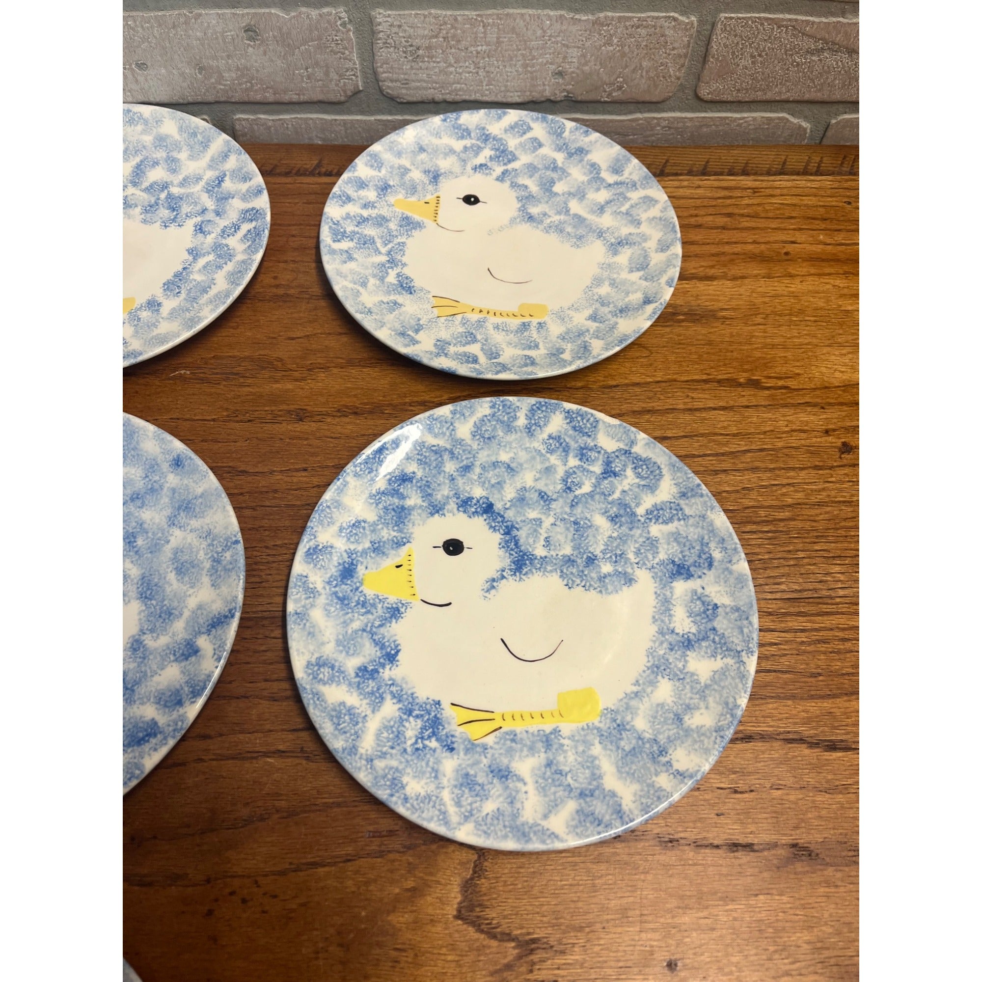 Vintage Set of (7) Ceramic Duck Dinner Plates Whimsical Cottagecore Hand-Painted