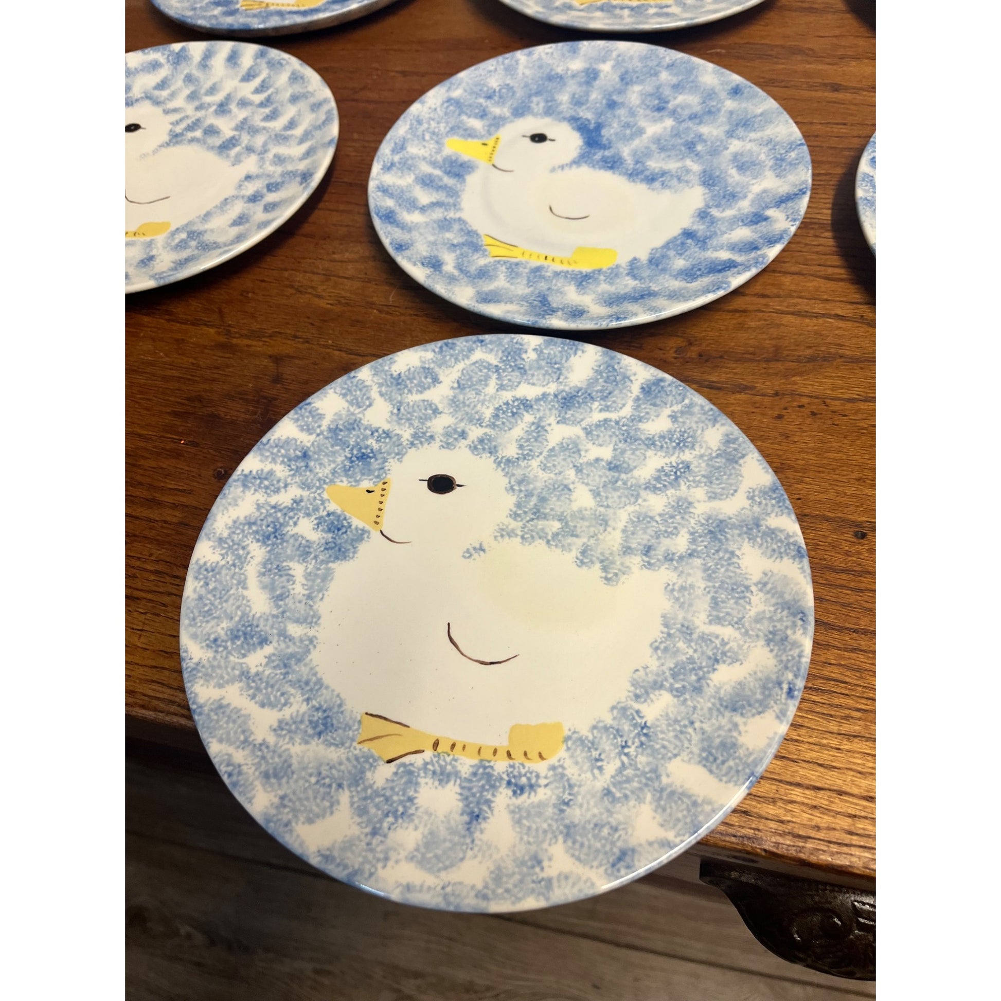 Vintage Set of (7) Ceramic Duck Dinner Plates Whimsical Cottagecore Hand-Painted