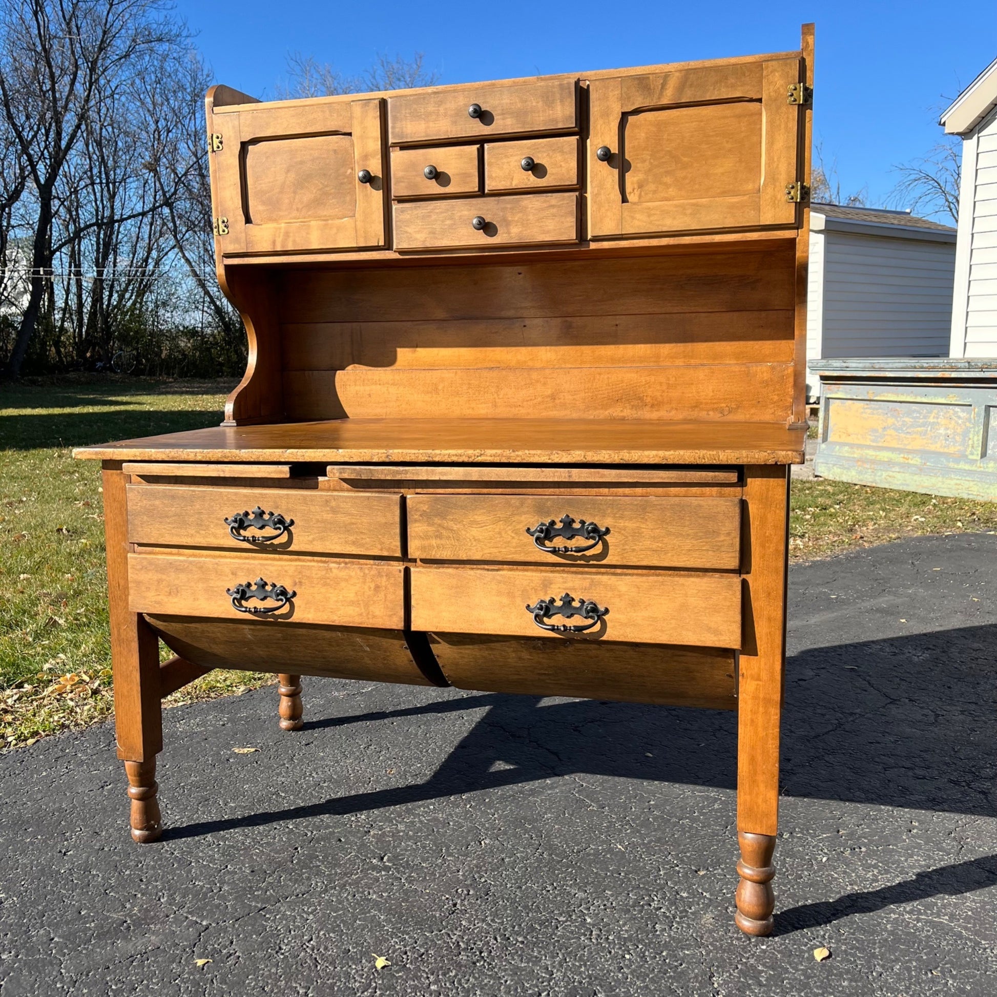Antique Opossum-Belly Kitchen Baker's Cabinet Table Hutch Cupboard