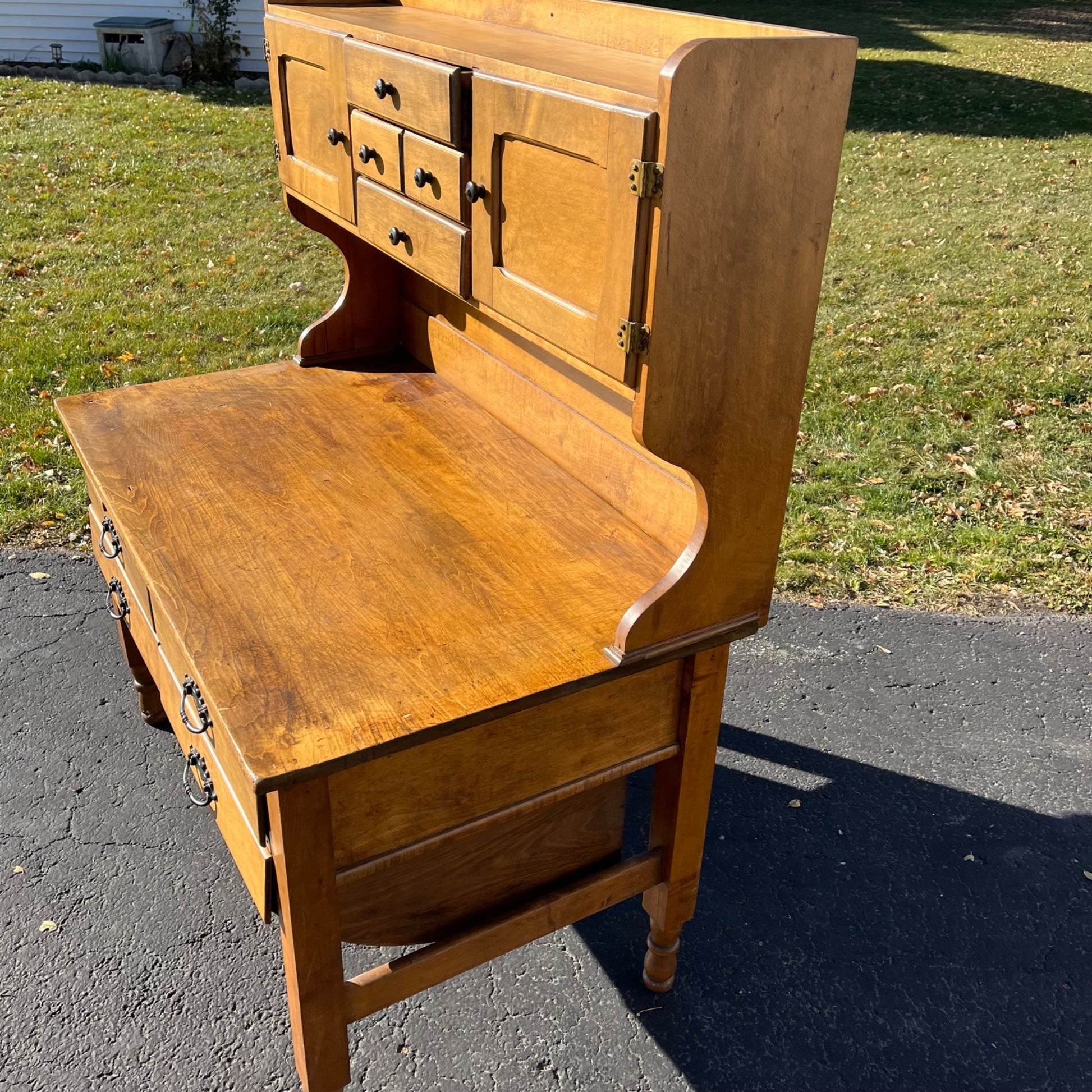 Antique Opossum-Belly Kitchen Baker's Cabinet Table Hutch Cupboard