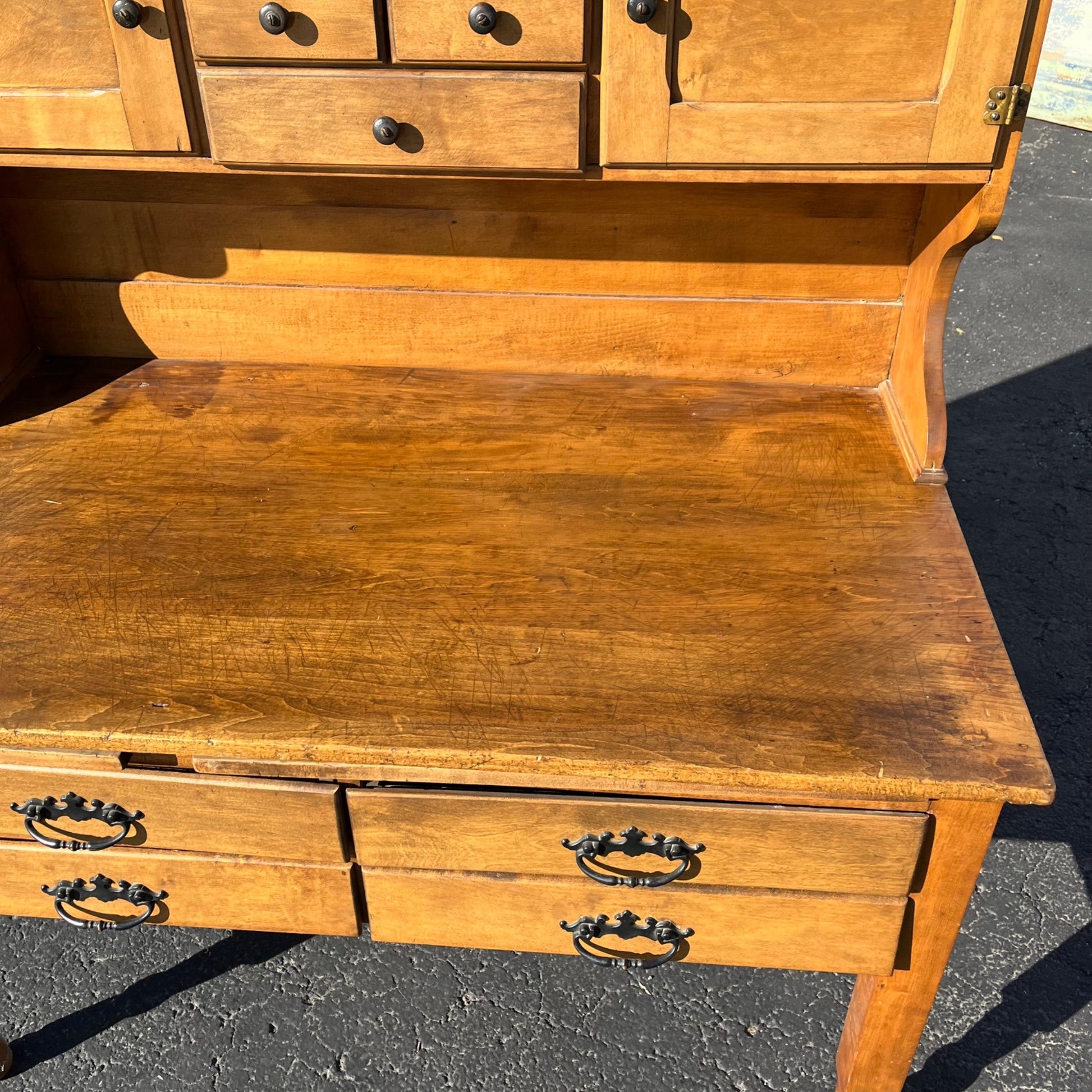 Antique Opossum-Belly Kitchen Baker's Cabinet Table Hutch Cupboard