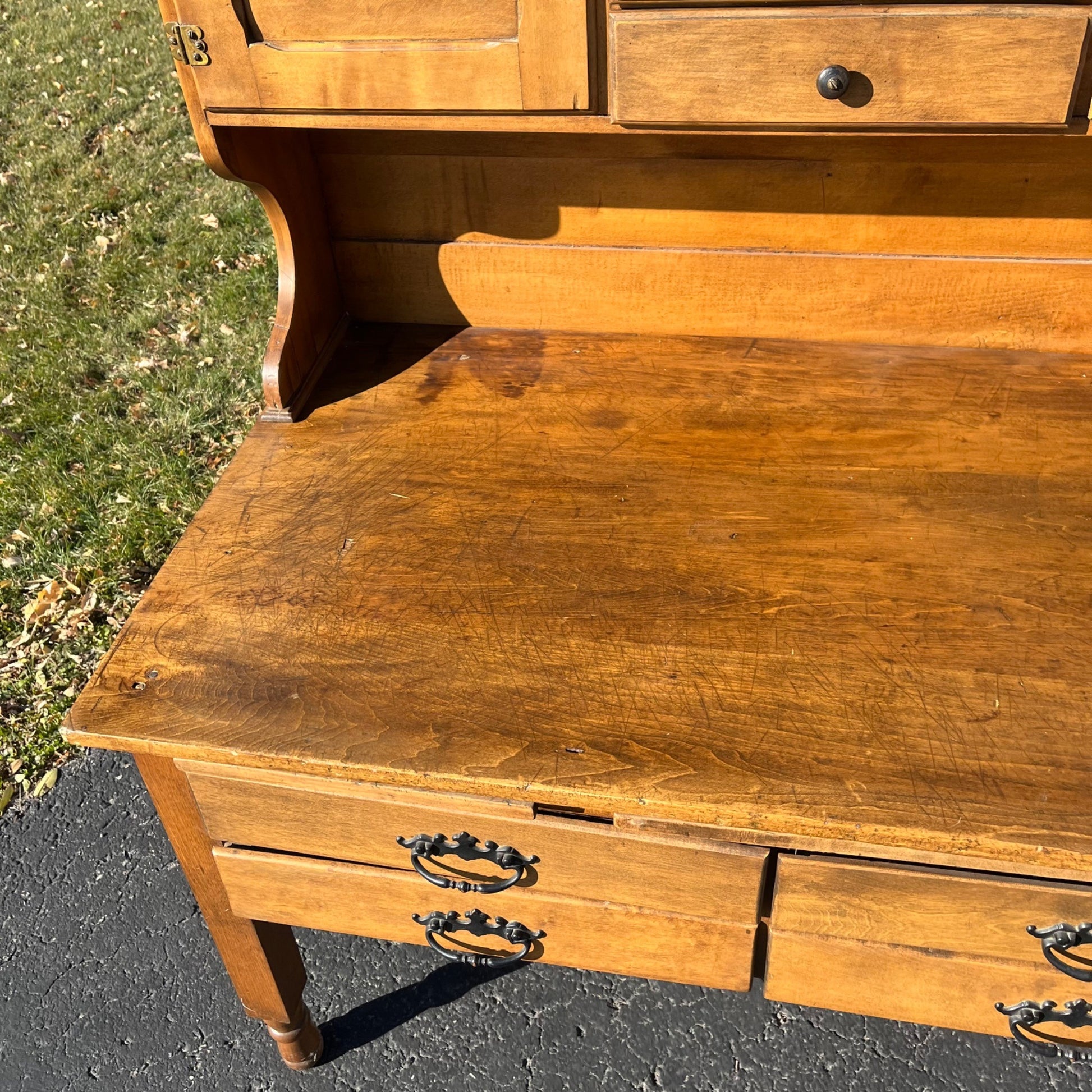 Antique Opossum-Belly Kitchen Baker's Cabinet Table Hutch Cupboard
