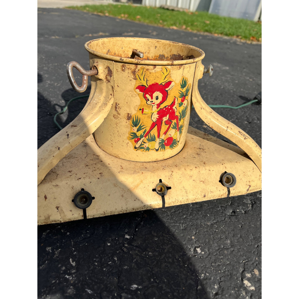Vintage Metal Noma Electric Light Up Christmas Tree Stand Painted Santa - Works!