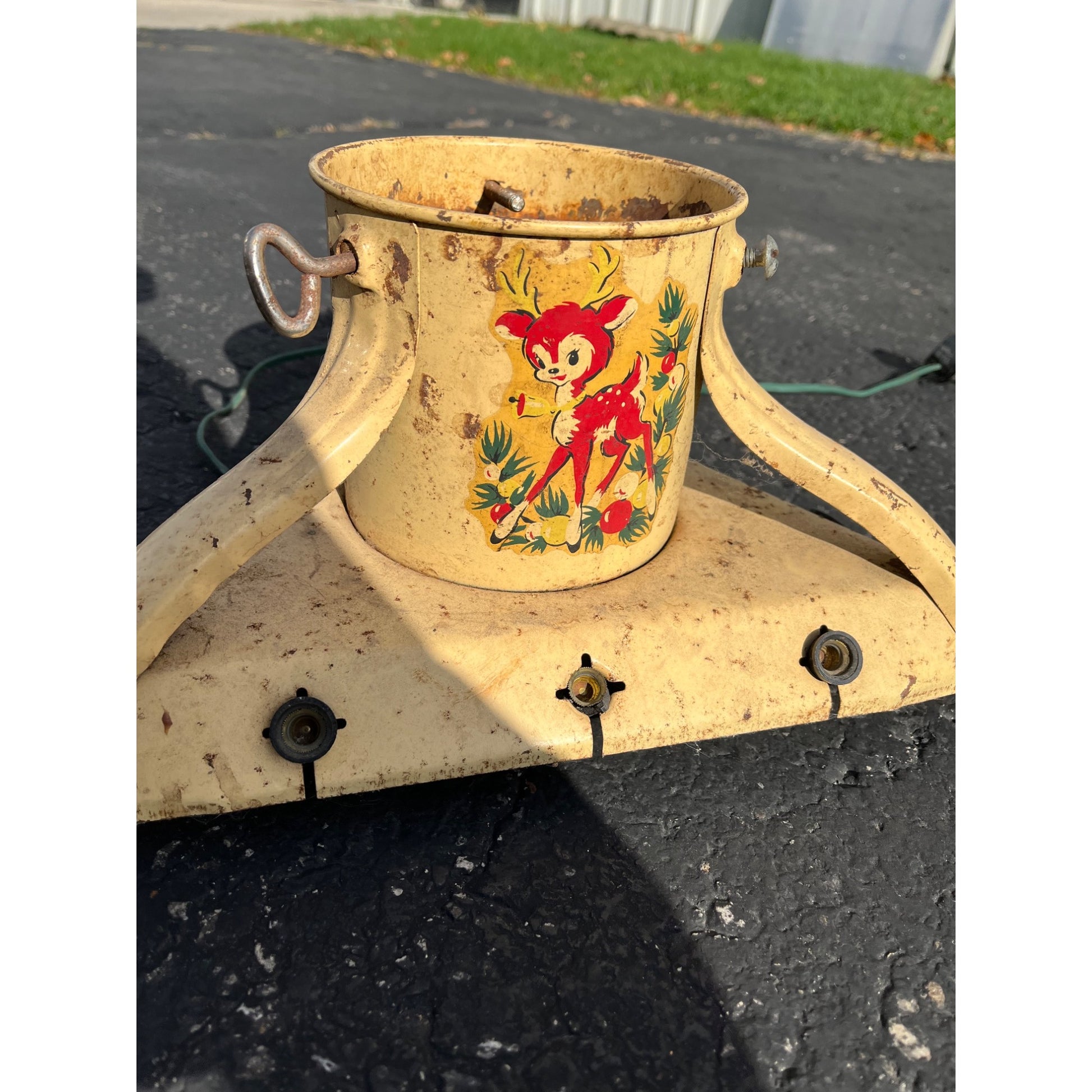 Vintage Metal Noma Electric Light Up Christmas Tree Stand Painted Santa - Works!