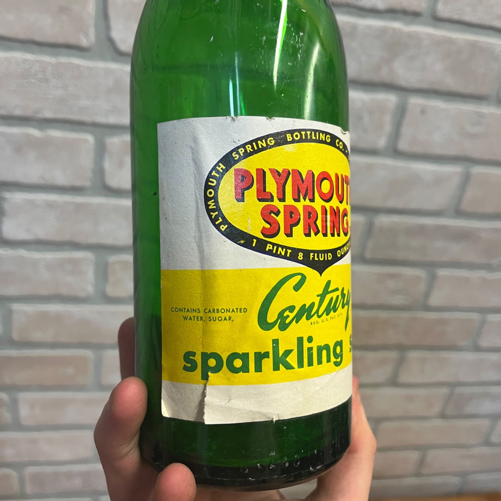 Vintage Plymouth WIS WI Green Sour Bottle Plymouth Spring Bottling Co Quart
