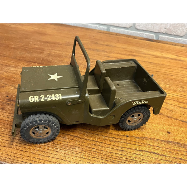 Vintage Tonka Army Green Willys Jeep Pressed Steel Toy GR 2-2431