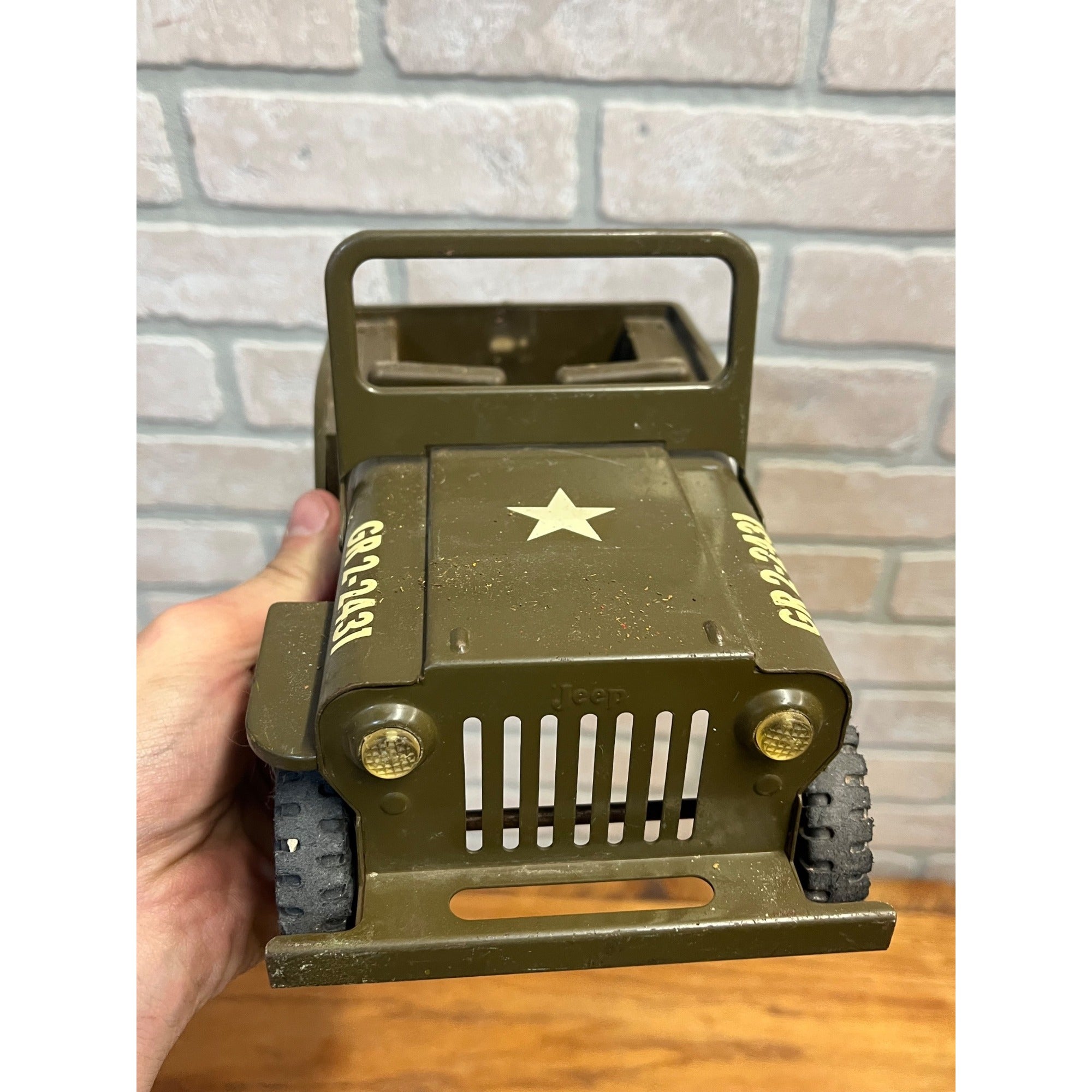 Vintage Tonka Army Green Willys Jeep Pressed Steel Toy GR 2-2431