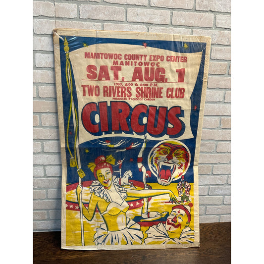 Vintage 1950s Two Rivers Shrine Club Circus Poster Manitowoc Expo