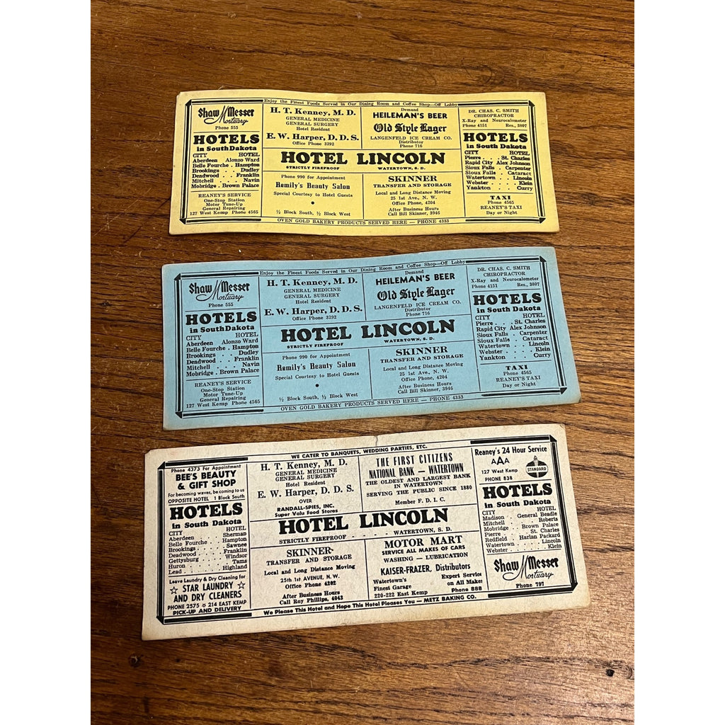 Vintage 1930s Hotel Lincoln Advertising Ink Blotter South Dakota Heilemans Beer