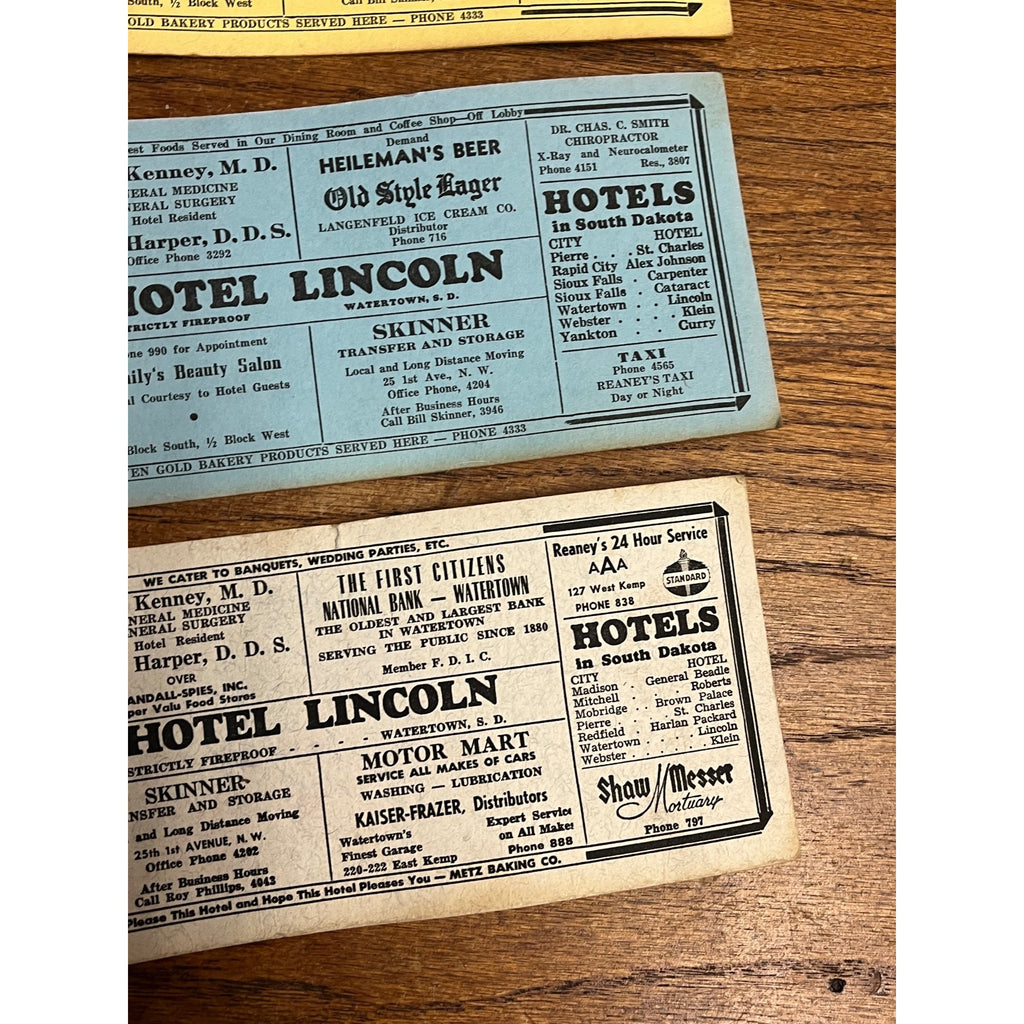 Vintage 1930s Hotel Lincoln Advertising Ink Blotter South Dakota Heilemans Beer