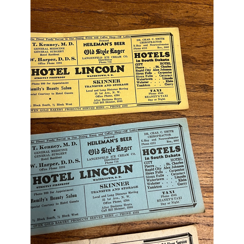 Vintage 1930s Hotel Lincoln Advertising Ink Blotter South Dakota Heilemans Beer
