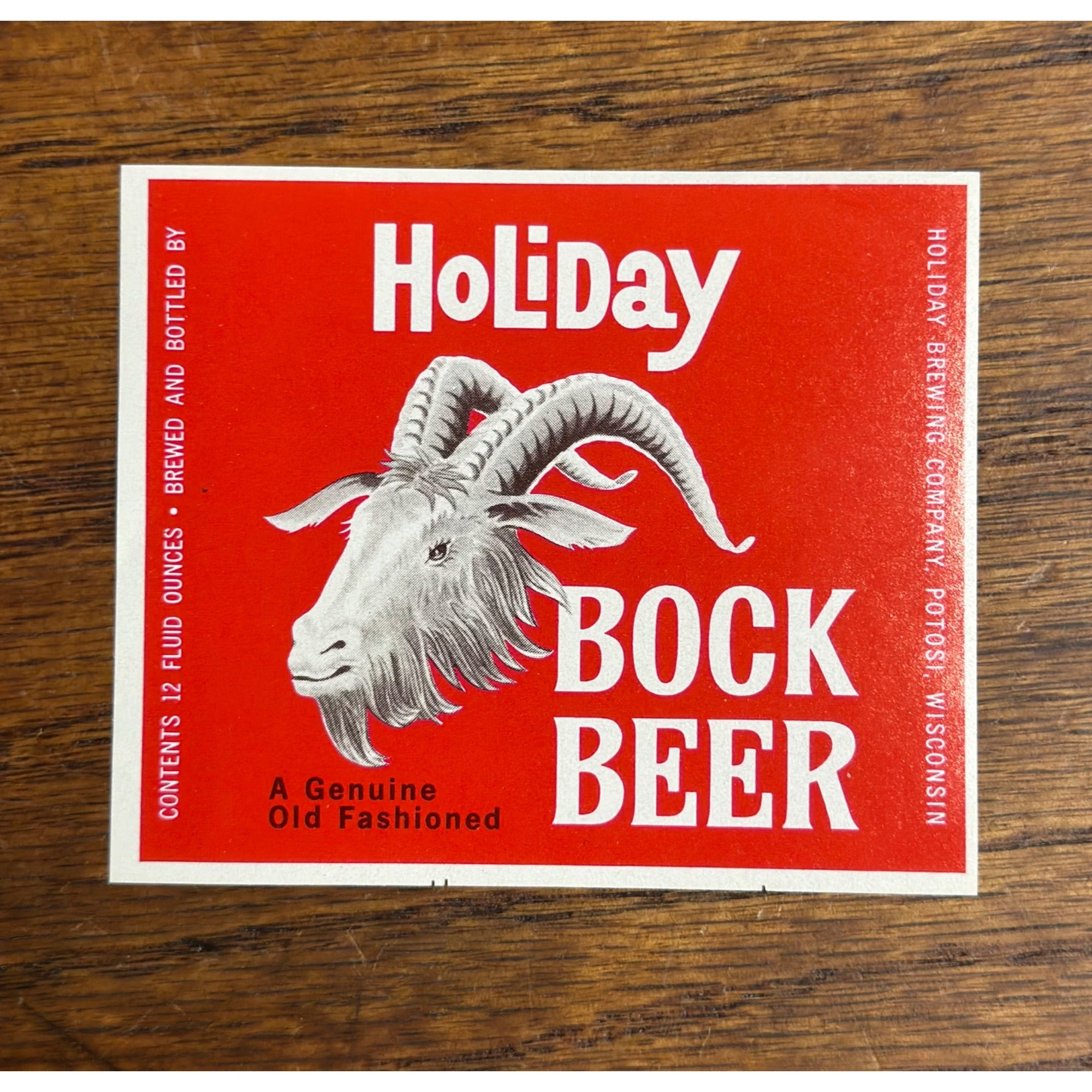 Vintage Holiday Bock Beer Bottle Label Potosi Brewing Co. Wisconsin WI Wis