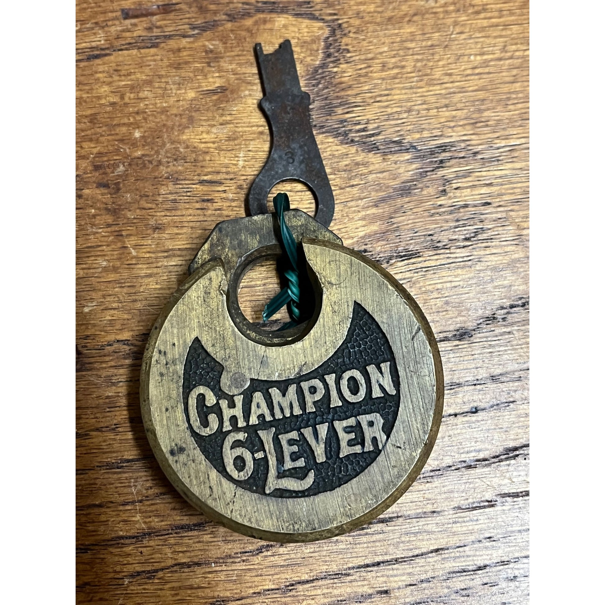 Vintage Antique Old Champion Miller 6 Lever Padlock Lock With Key