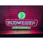 RARE Vintage 1950s Budweiser Beer On Draught Neon Lighted Bar Sign w/ Scrollwork