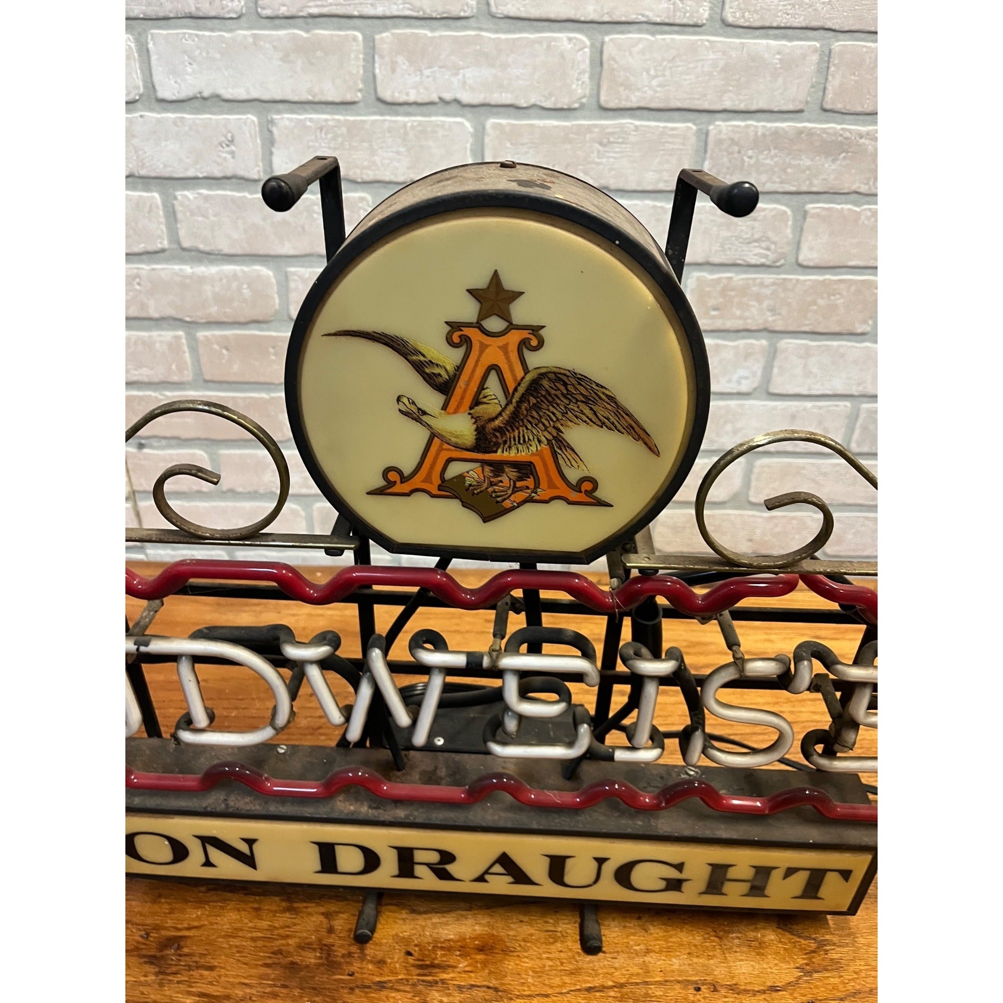 RARE Vintage 1950s Budweiser Beer On Draught Neon Lighted Bar Sign w/ Scrollwork