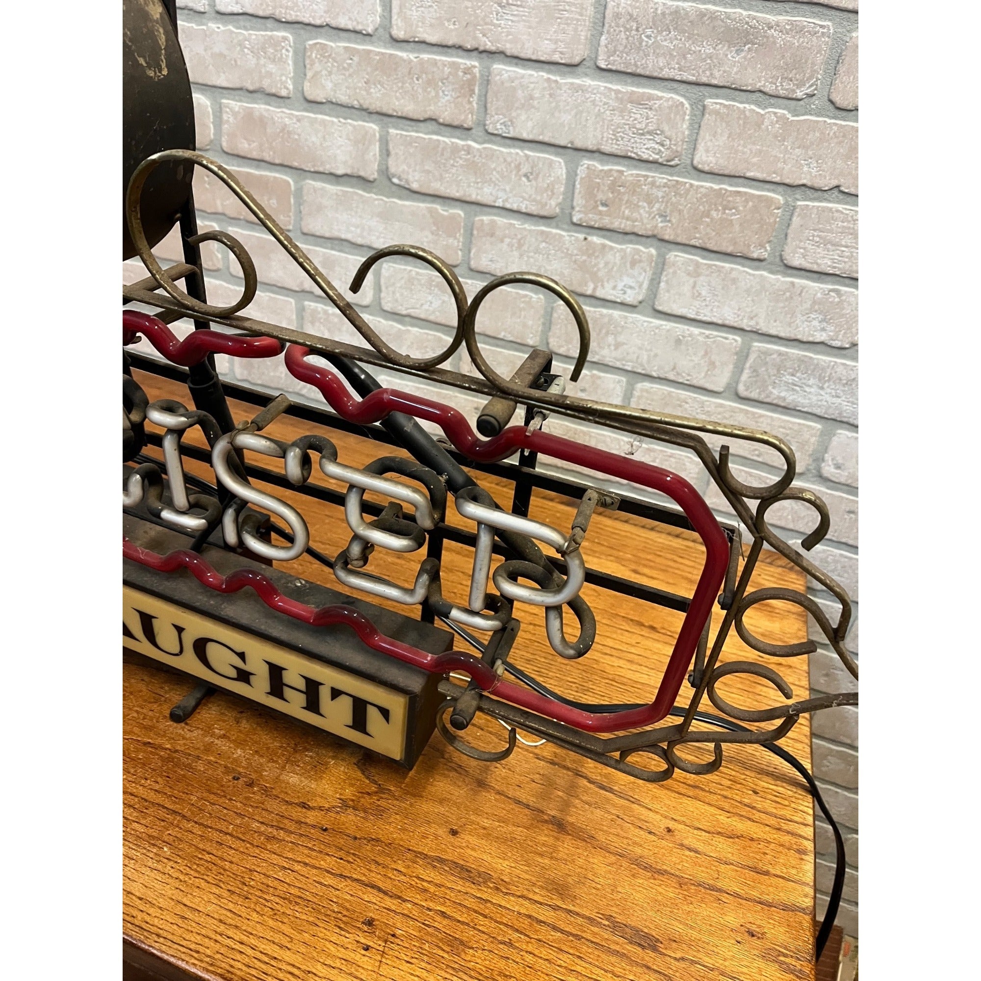 RARE Vintage 1950s Budweiser Beer On Draught Neon Lighted Bar Sign w/ Scrollwork
