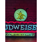 RARE Vintage 1950s Budweiser Beer On Draught Neon Lighted Bar Sign w/ Scrollwork