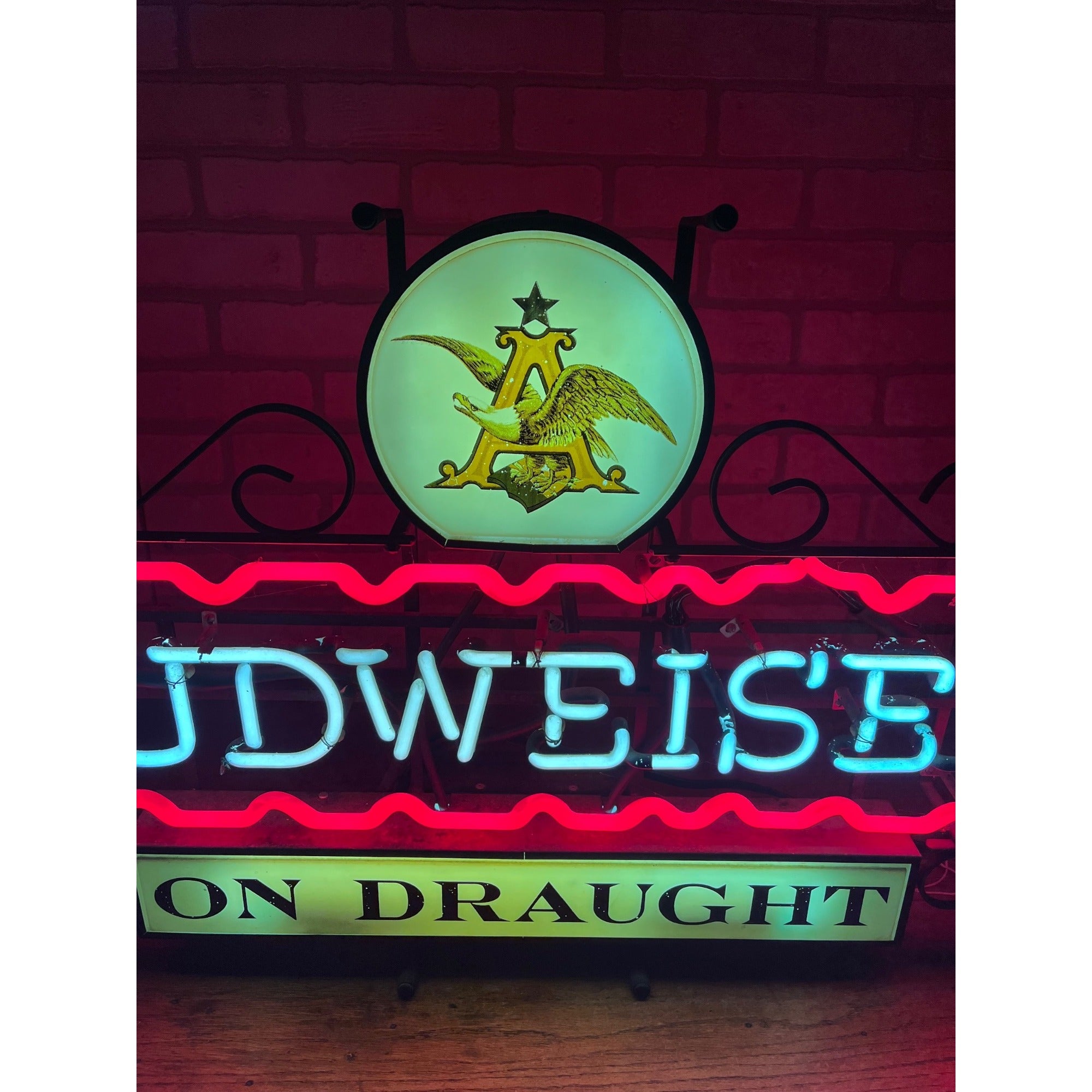 RARE Vintage 1950s Budweiser Beer On Draught Neon Lighted Bar Sign w/ Scrollwork