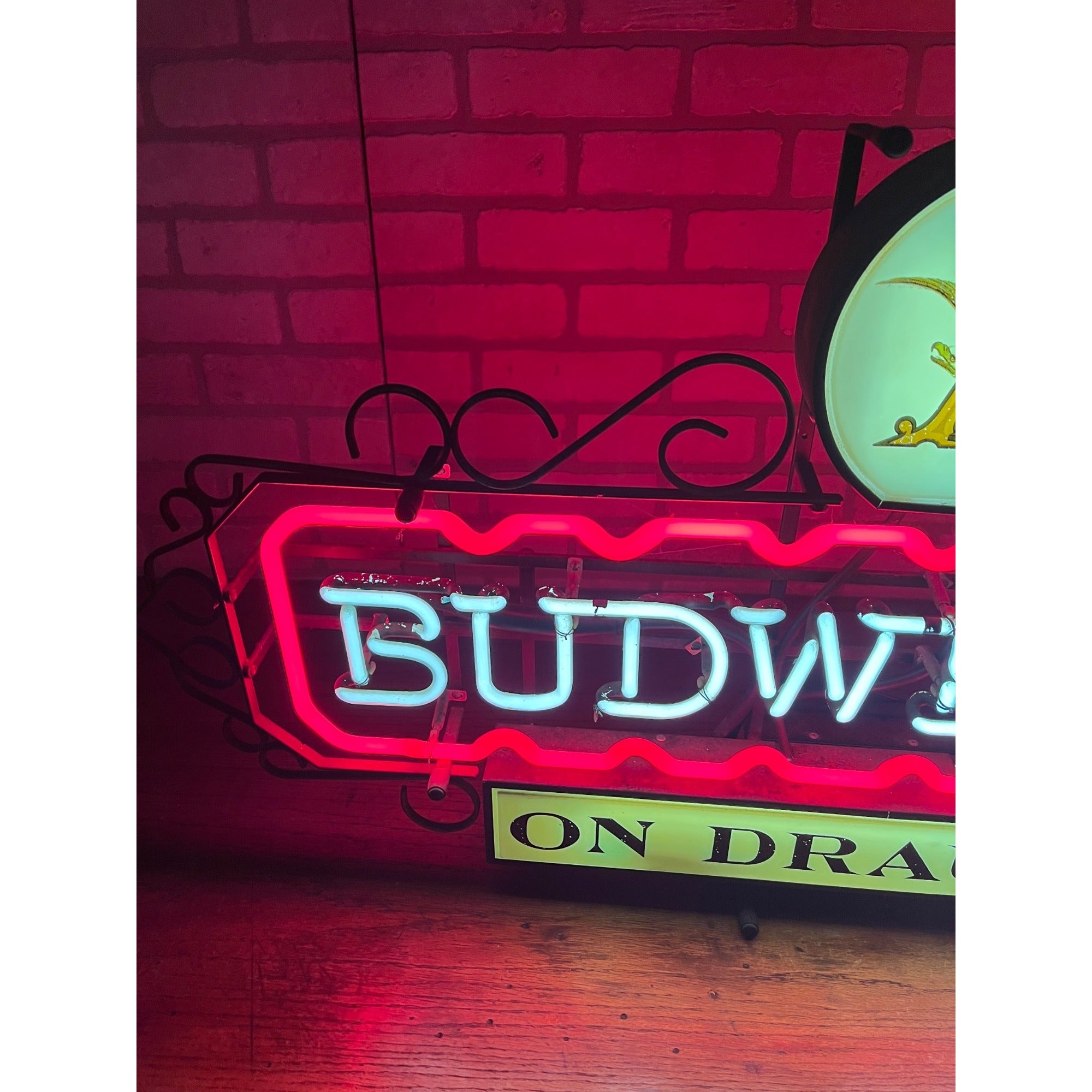RARE Vintage 1950s Budweiser Beer On Draught Neon Lighted Bar Sign w/ Scrollwork