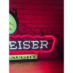 RARE Vintage 1950s Budweiser Beer On Draught Neon Lighted Bar Sign w/ Scrollwork