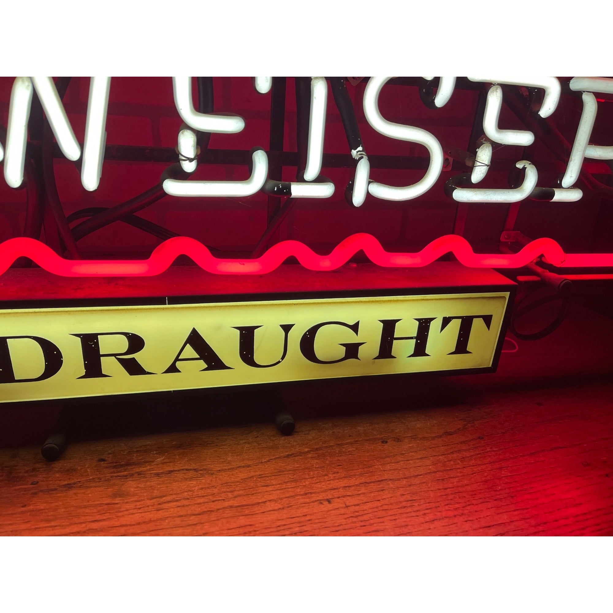 RARE Vintage 1950s Budweiser Beer On Draught Neon Lighted Bar Sign w/ Scrollwork