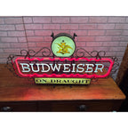 RARE Vintage 1950s Budweiser Beer On Draught Neon Lighted Bar Sign w/ Scrollwork