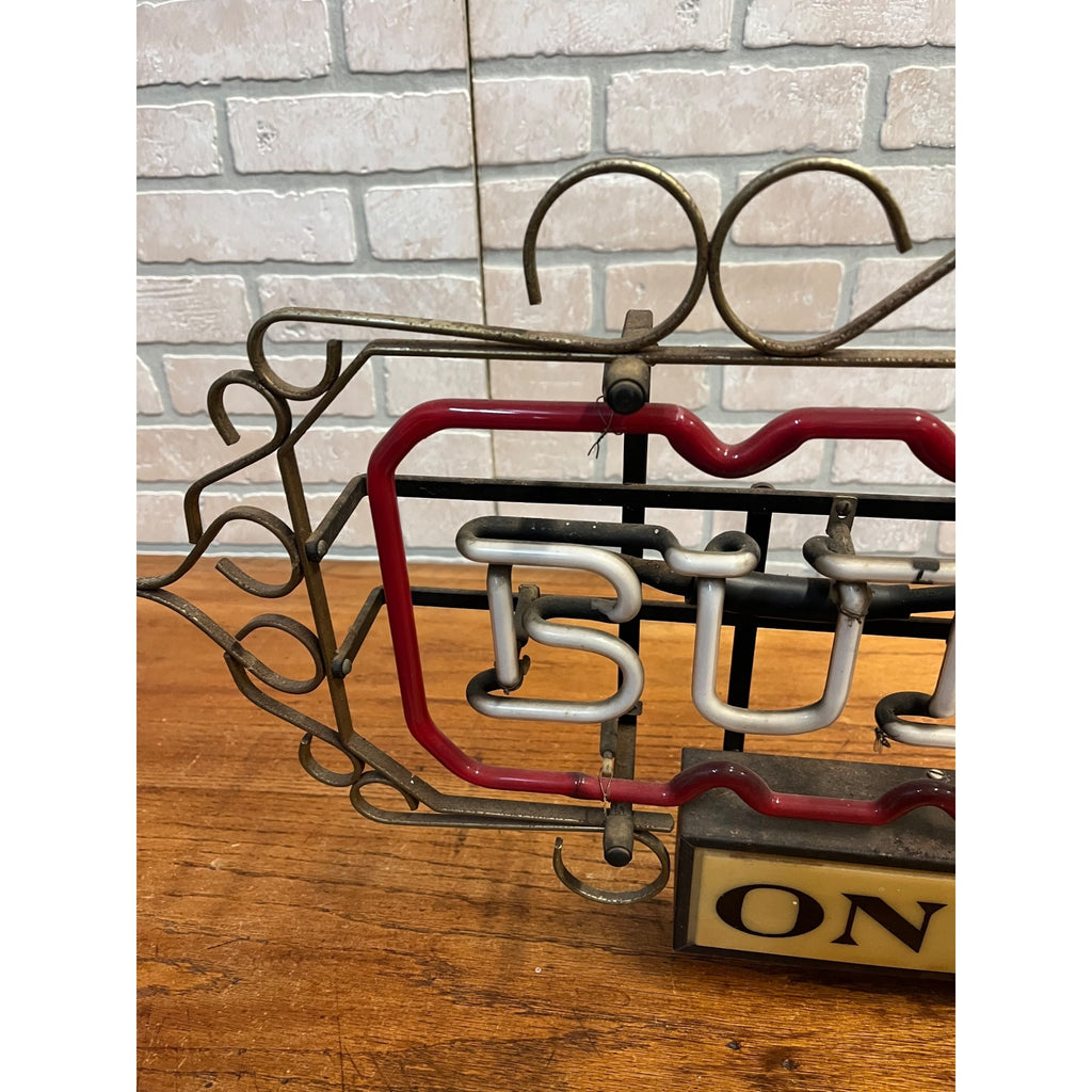 RARE Vintage 1950s Budweiser Beer On Draught Neon Lighted Bar Sign w/ Scrollwork