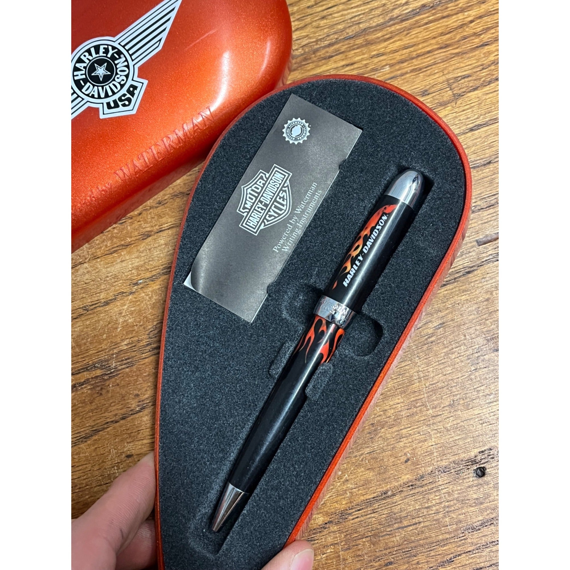 NEW Harley Davidson Motorcycles Waterman Ink Pen w/ Orange Gas Tank Case