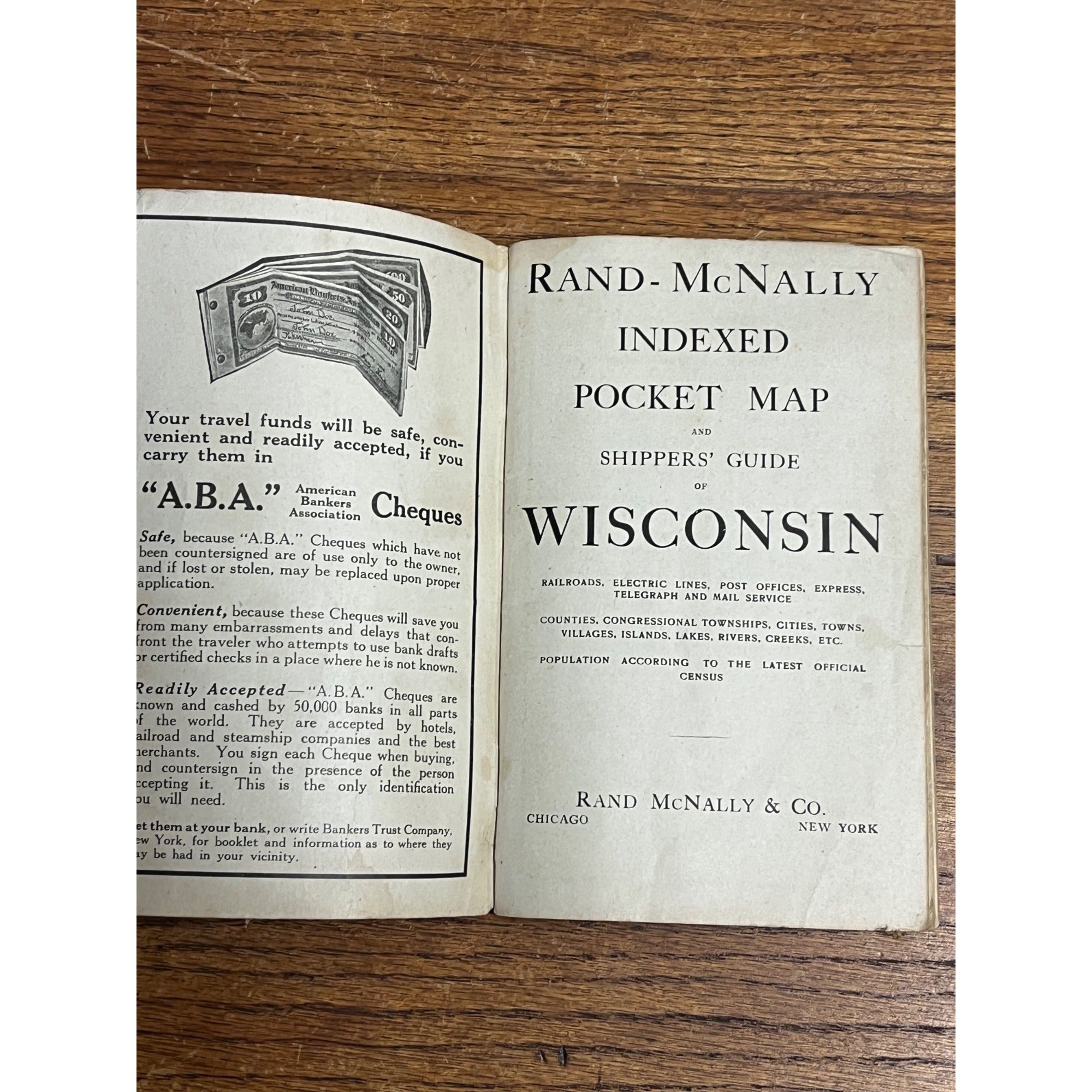 Vintage 1918 Rand-McNally Wisconsin Pocket Map Indexed County & Shippers Guide