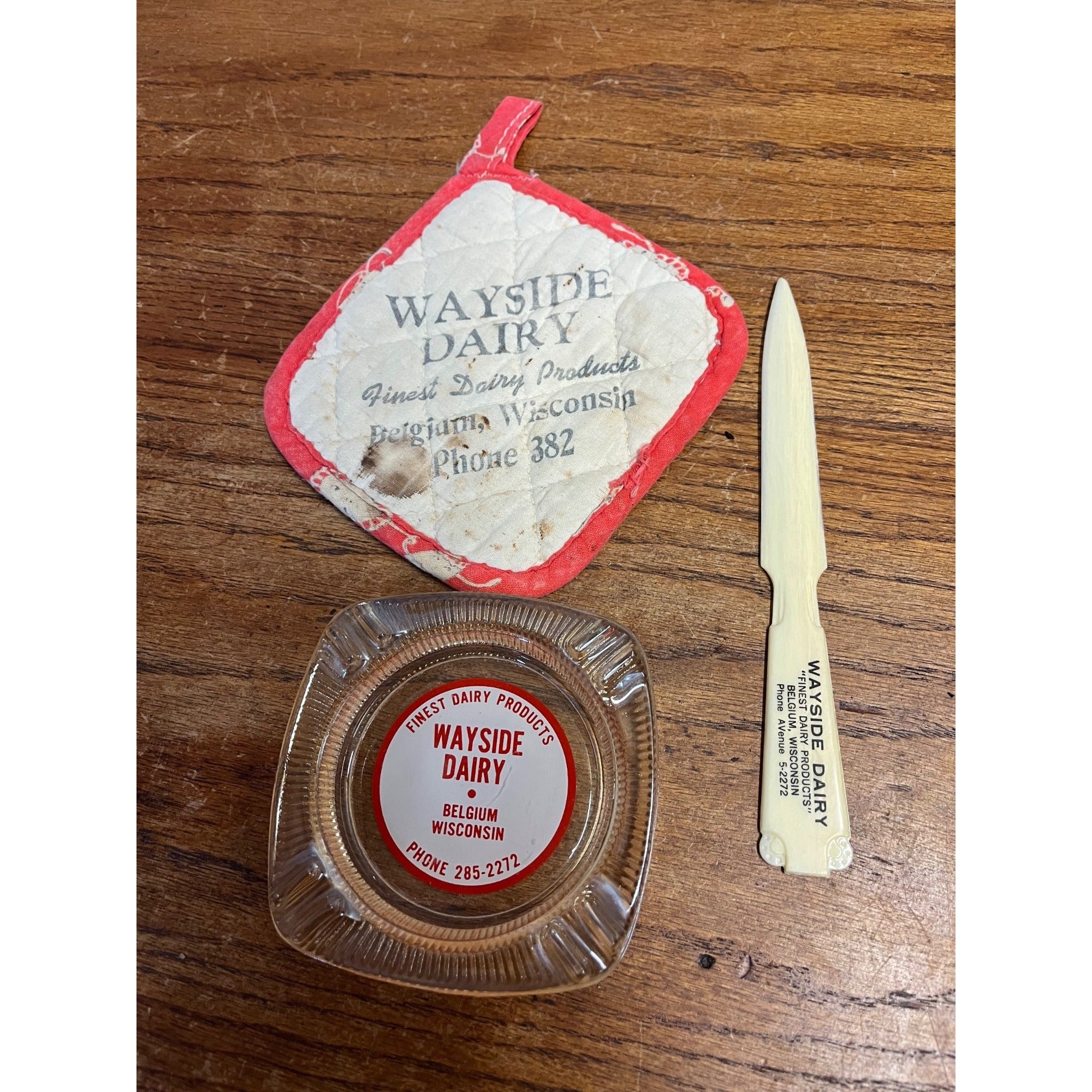Vintage Wayside Dairy Farm Milk Advertising Ashtray & Opener Belgium Wis WI