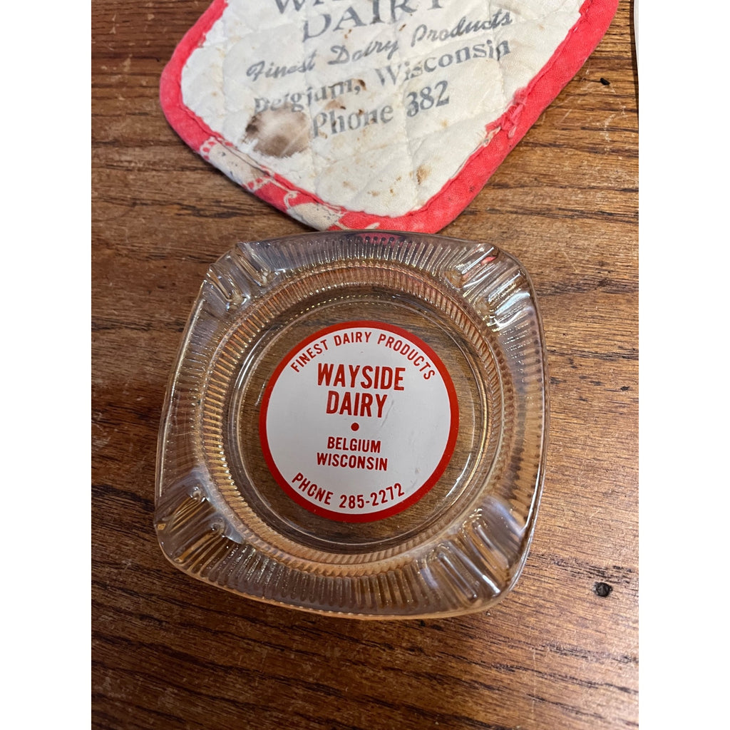 Vintage Wayside Dairy Farm Milk Advertising Ashtray & Opener Belgium Wis WI